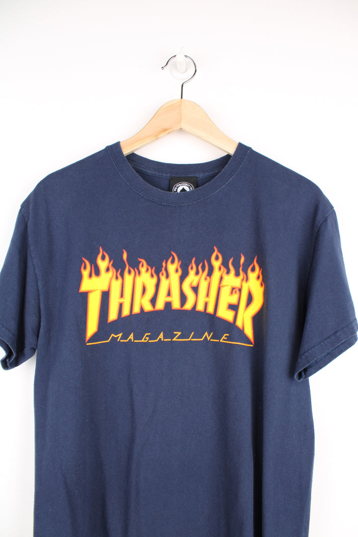 Thrasher Skateboard Magazine navy blue spell-out graphic t-shirt