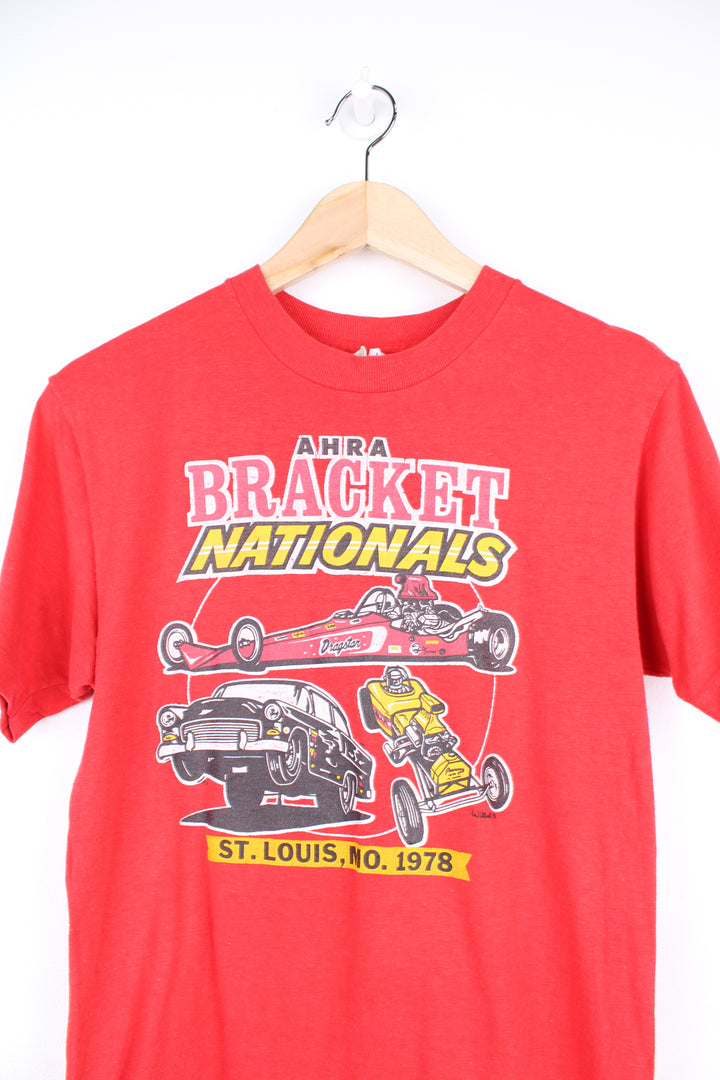 Vintage 1978 AHRA Bracket Nationals graphic t-shirt. Red fitted single stitch tee with print on the front. good condition - cracking to the graphic Size in Label: Mens XS