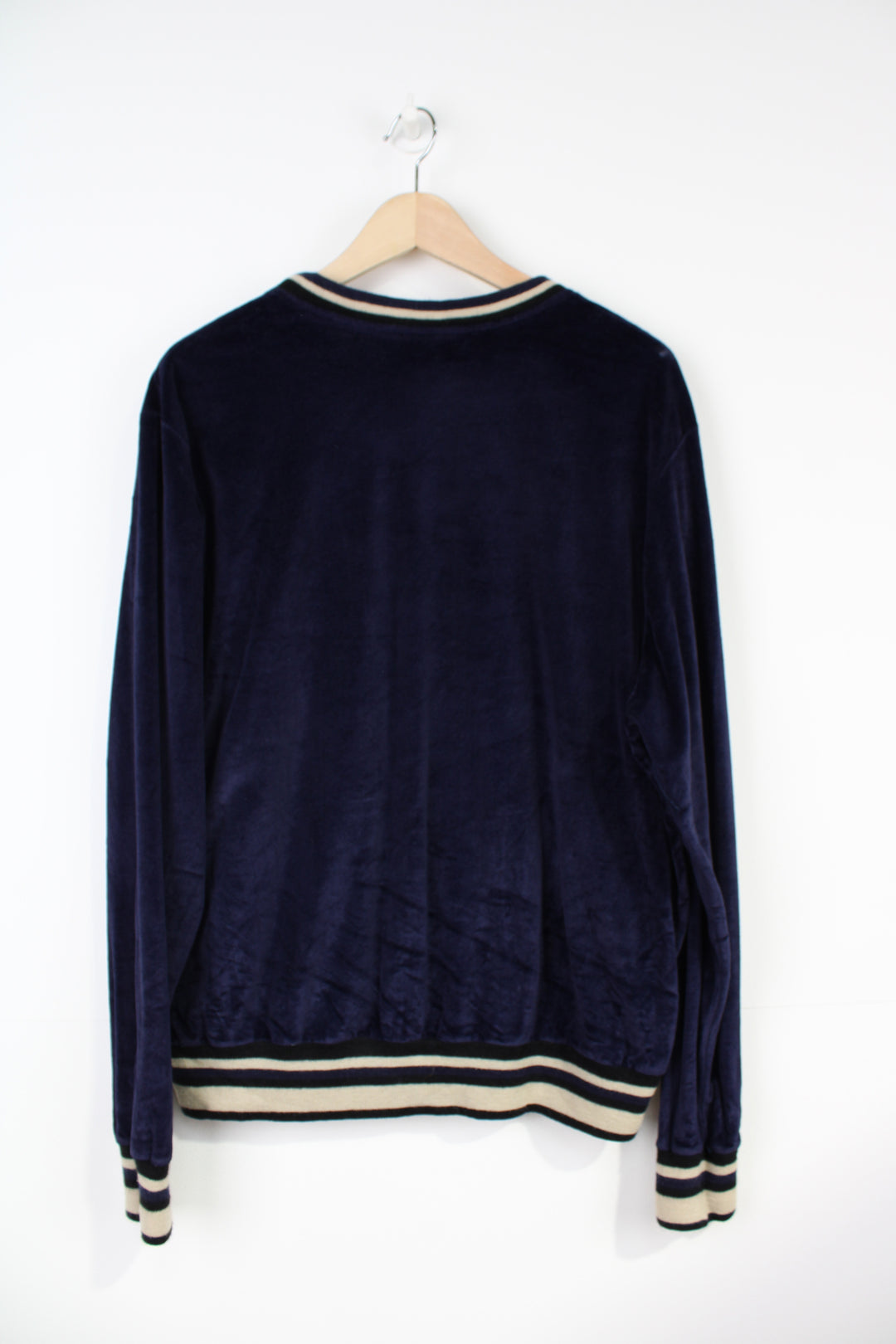 Vintage Pierre Cardin navy blue velour sweatshirt with embroidered logo on the chest