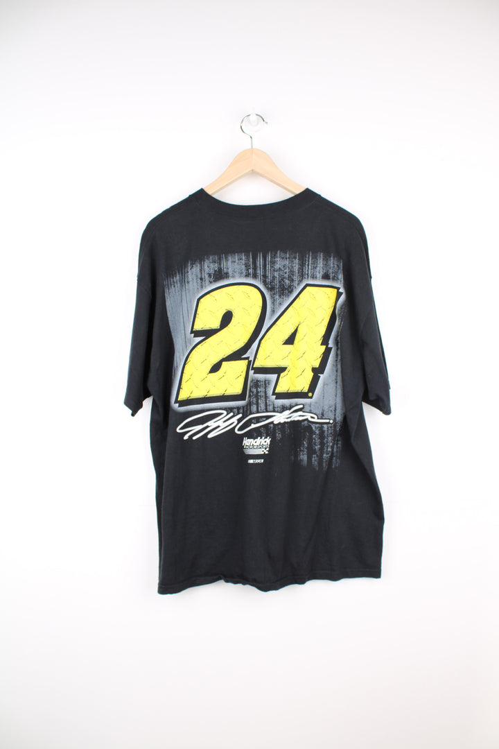 Modern Jeff Gordon Nascar racing t-shirt. Black t-shirt with graphic on the front and back. good condition Size in Label: Mens XL - Measures more like a L