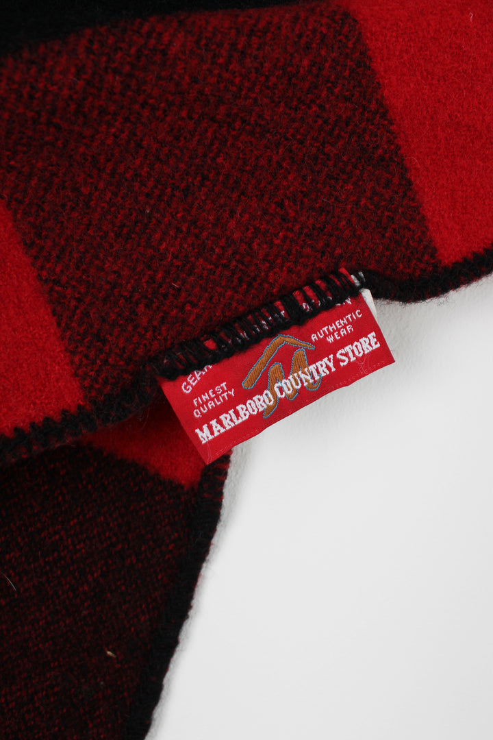 Vintage Marlboro Buffalo Plaid wool blanket in red and black colourway. 85% wool 15% Acrylic. good condition  Size in Label:  Width: 58 inches Length: 53 inches