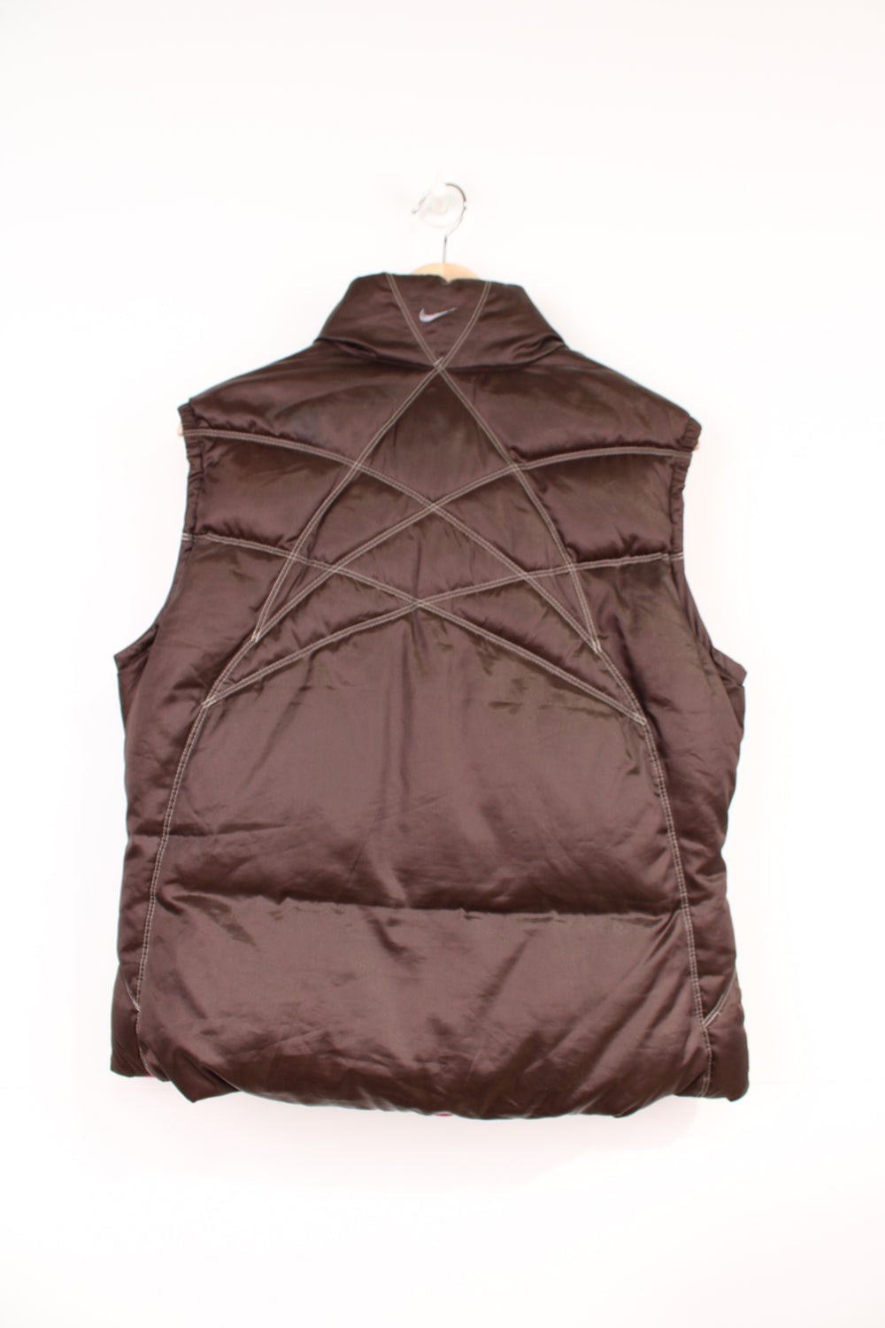 00's Nike pink and brown reversible puffer gilet with embroidered logo on the chest 