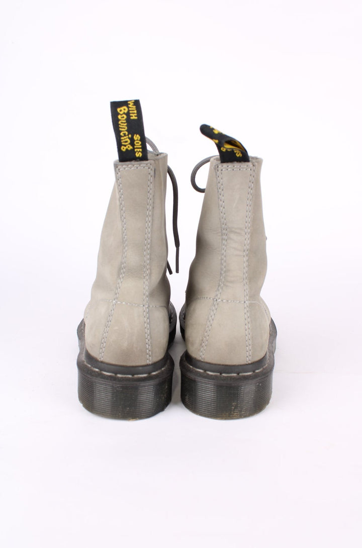 Dr Martens 1460 Pascal soft grey suede lace up boots, features matching grey welt 