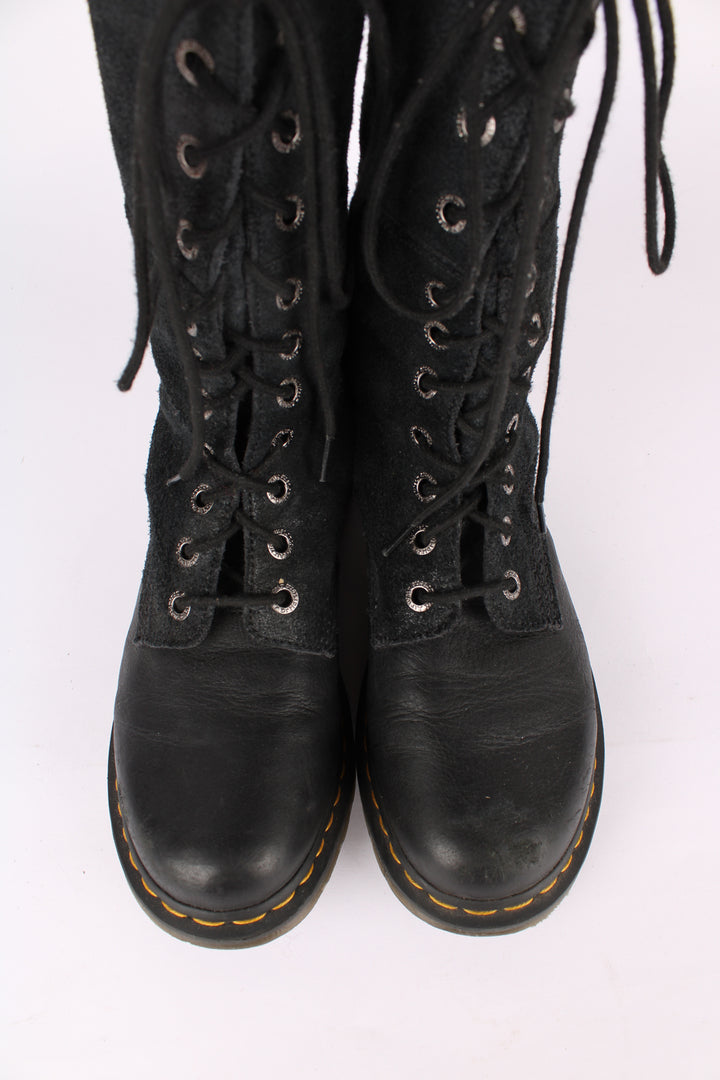 Dr. Martens Hazil black lace up calf boots, made from soft leather. Features signature yellow welt