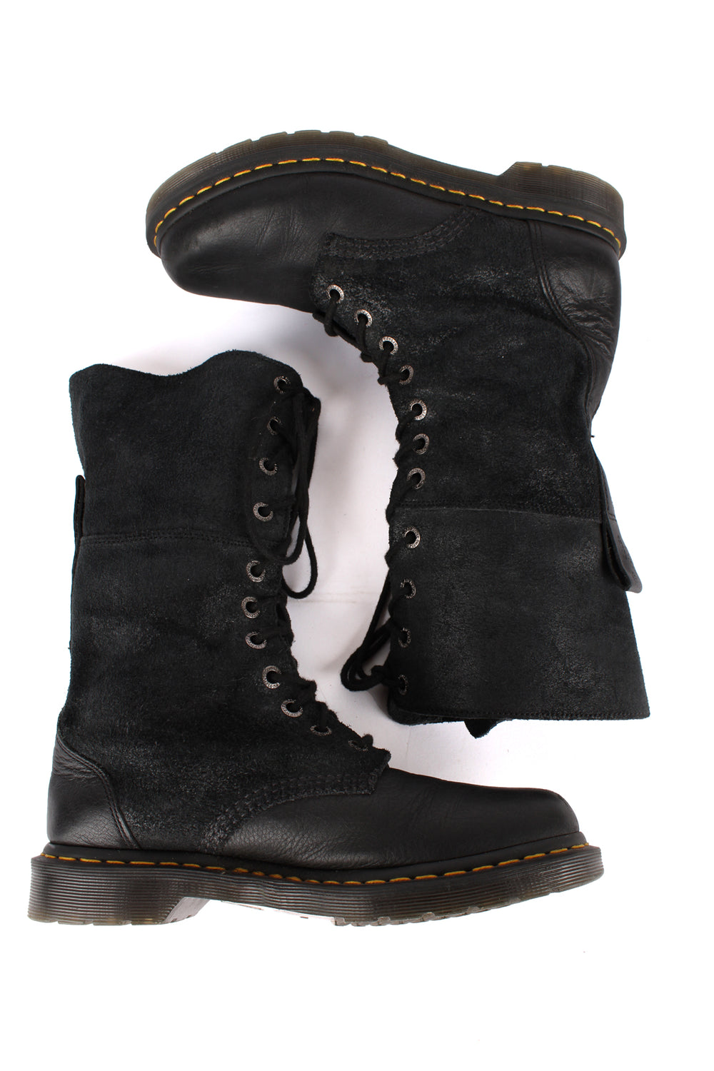 Dr. Martens Hazil black lace up calf boots, made from soft leather. Features signature yellow welt