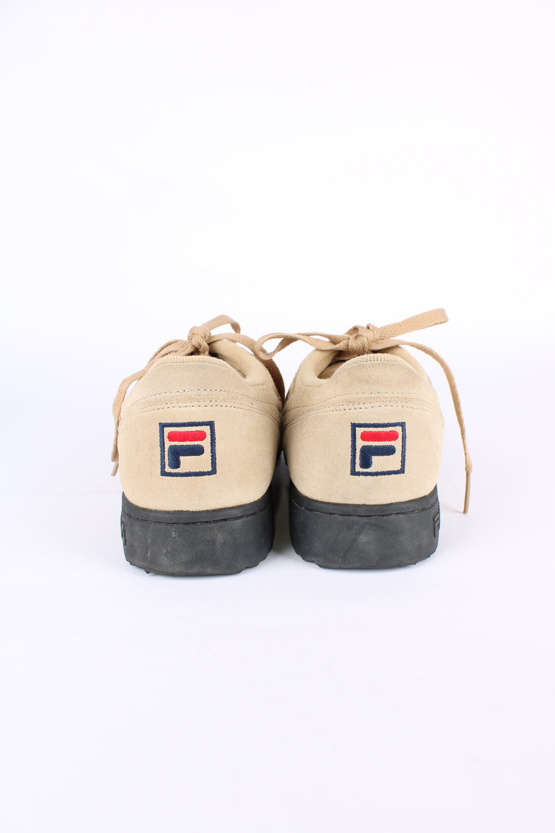 Fila tan suede trainers, features embroidered logo's on the tongue, heel and side.