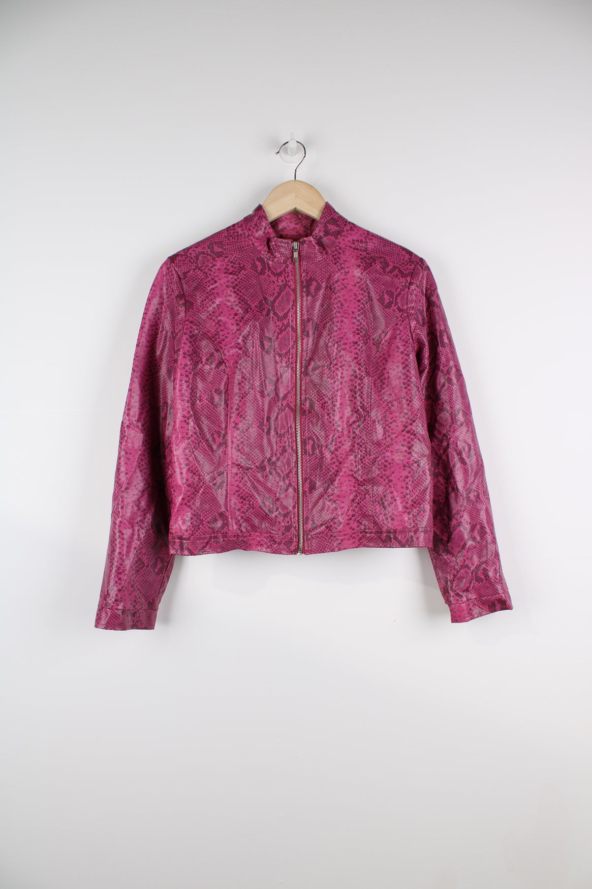 Y2K pink snake print pleather jacket from New Look.  good condition  Size in label:  Women&