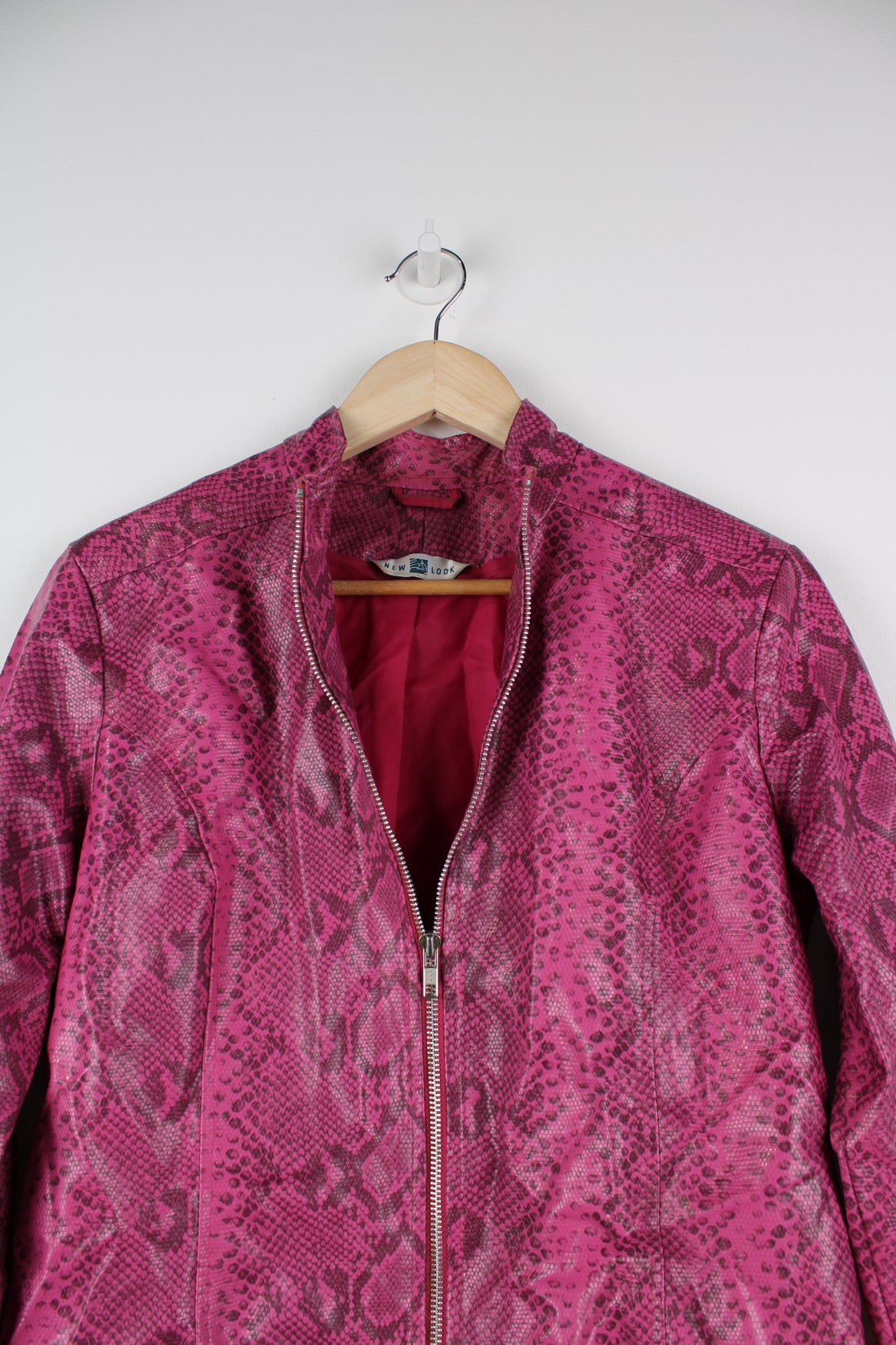 Y2K pink snake print pleather jacket from New Look.  good condition  Size in label:  Women&