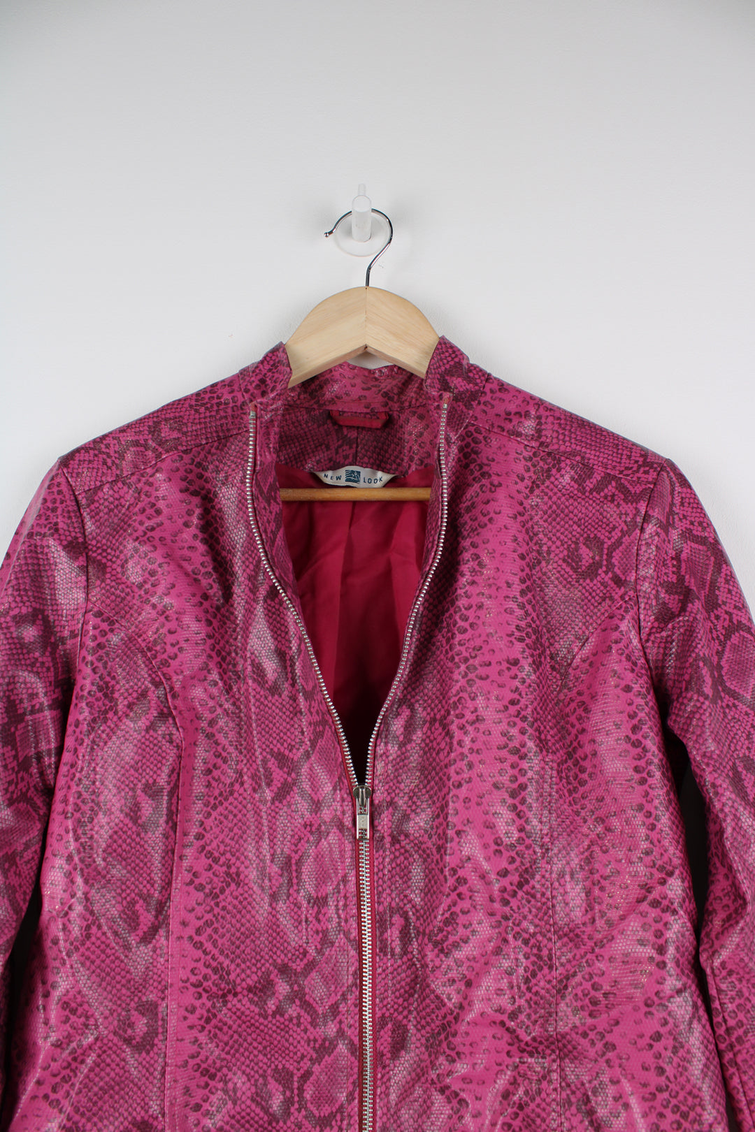 Y2K pink snake print pleather jacket from New Look.  good condition  Size in label:  Women's 12 - Measures more like a womens S