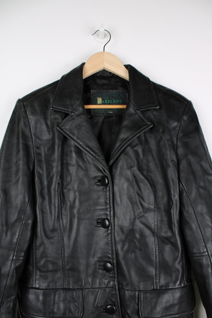 Vintage 90's Lakeland black leather jacket. Mid length and closes with buttons down the front. good condition  Size in Label:  No Size - Measures like a men's S