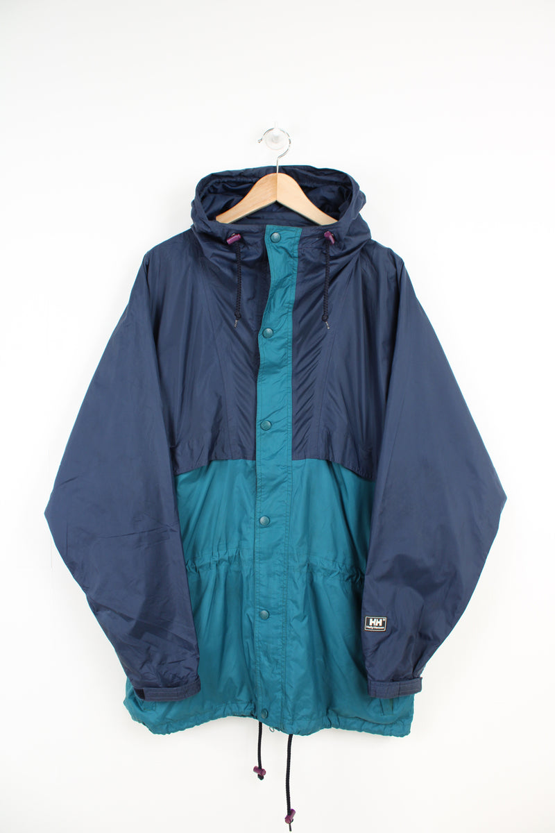 Vintage Helly Hansen blue and green lightweight windbreaker jacket with drawstring waist