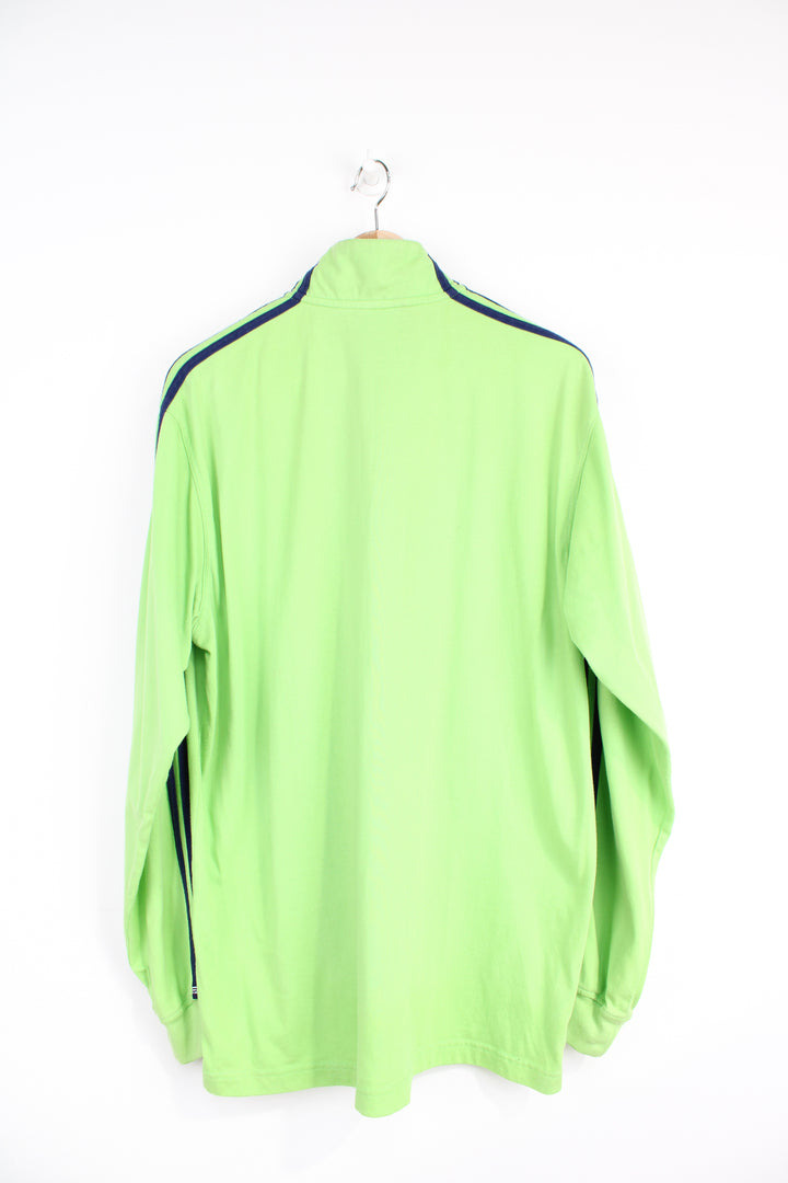 90's neon green Adidas 1/4 zip cotton sweatshirt with embroidered logo on the front