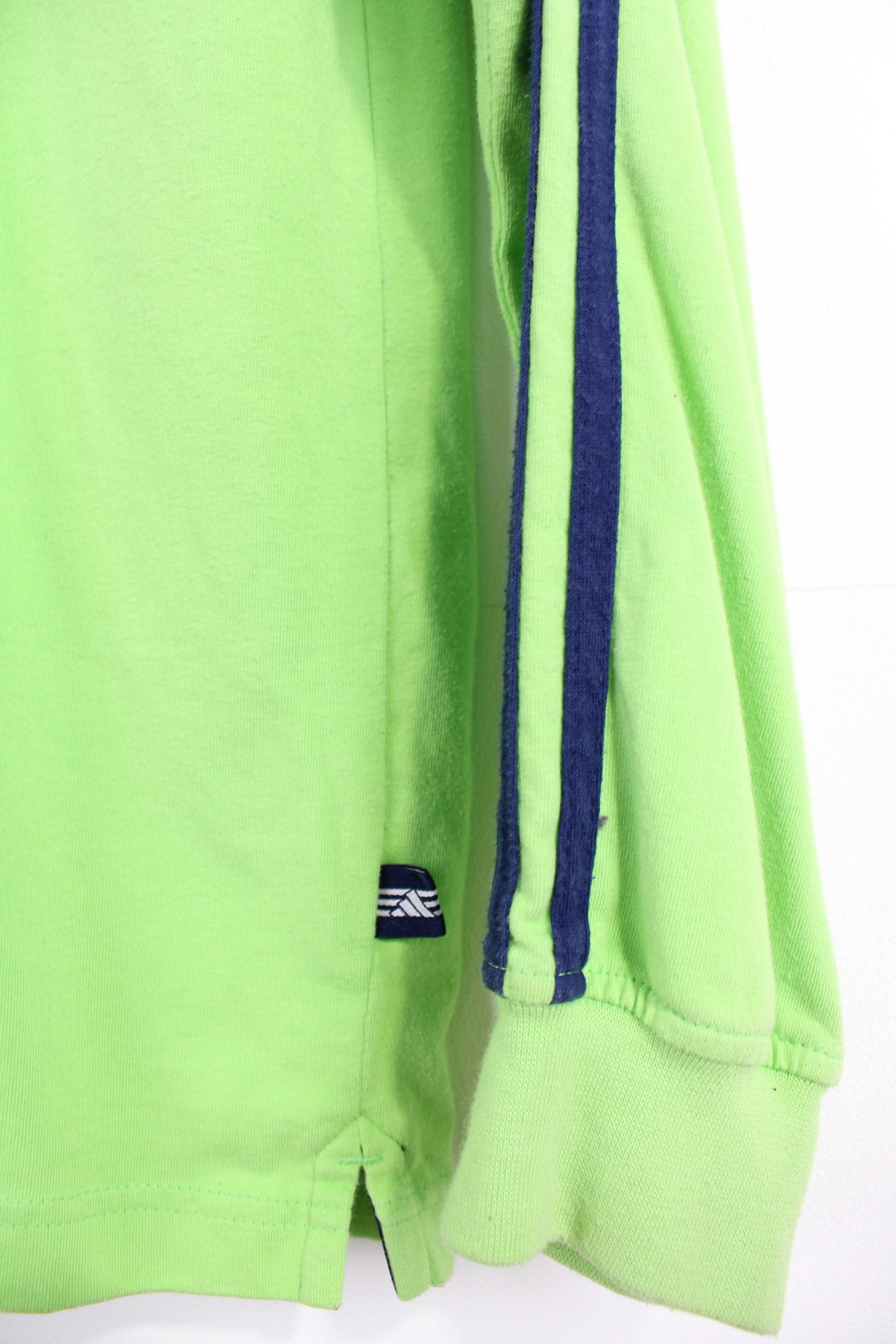 90's neon green Adidas 1/4 zip cotton sweatshirt with embroidered logo on the front