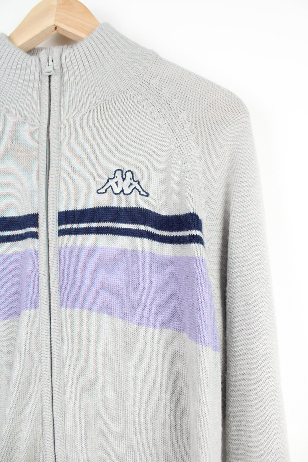 Vintage Kappa knitted zip through jumper with embroidered logo on chest