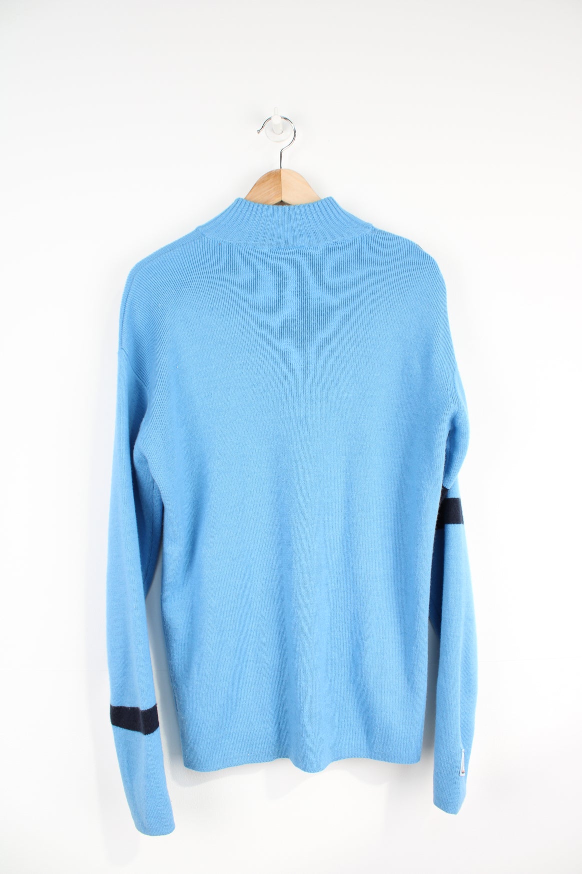 Vintage Ellesse blue and black knitted zip through jumper with embroidered logo on chest