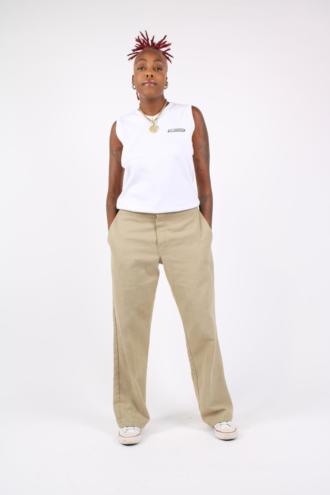 Vintage Dickies 874 tan workwear trousers with signature logo on the back