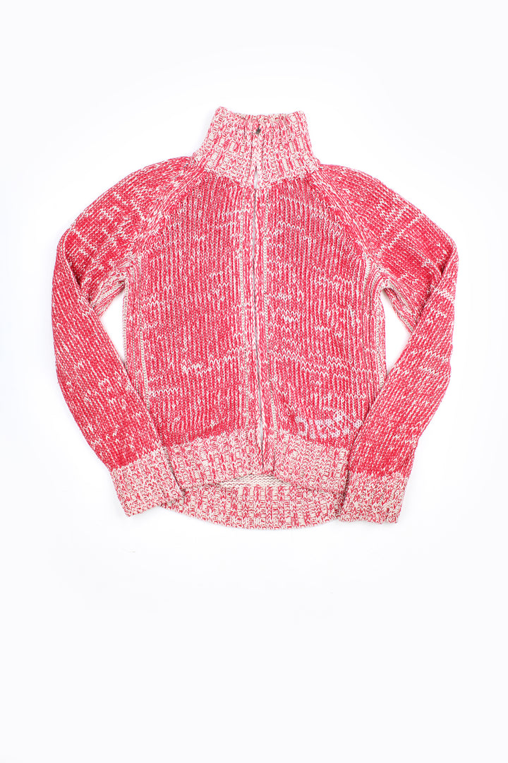 Diesel red and white knitted roll neck, zip through cardigan 