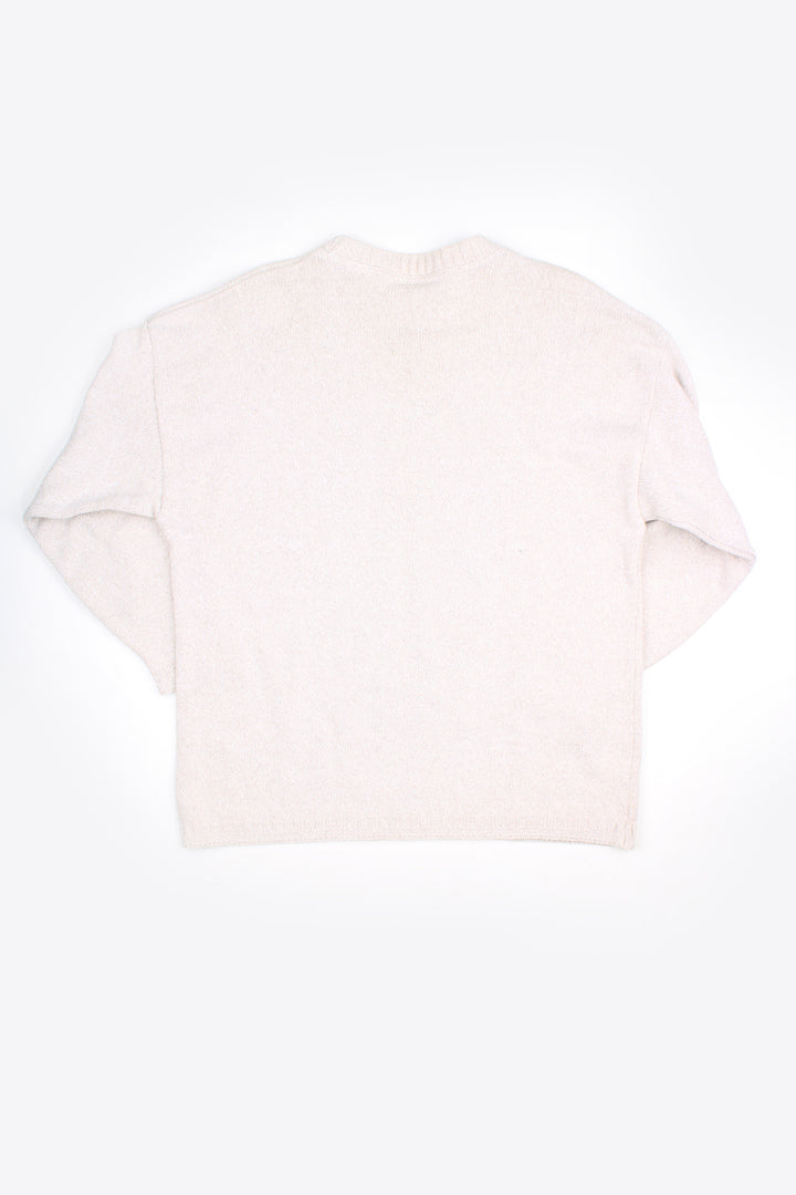 Vintage The Sweater Shop cream/biscuit coloured knitted jumper, features embroidered spell-out logo across the chest 