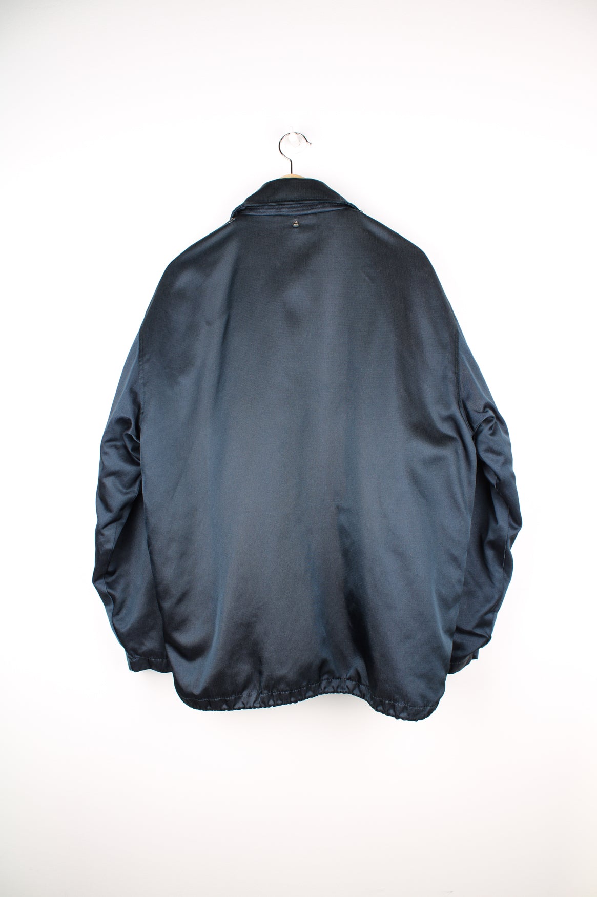 Vintage navy blue Schott zip through security jacket. features removable quilted liner, drawstring waist and pockets