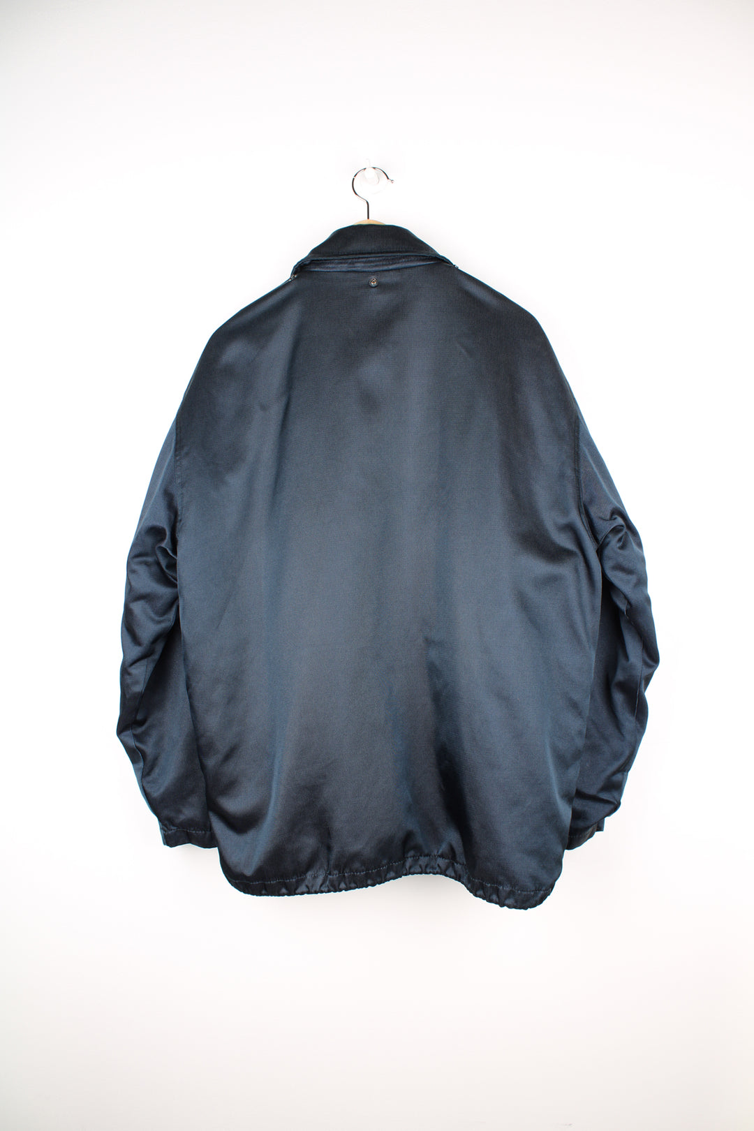 Vintage navy blue Schott zip through security jacket. features removable quilted liner, drawstring waist and pockets