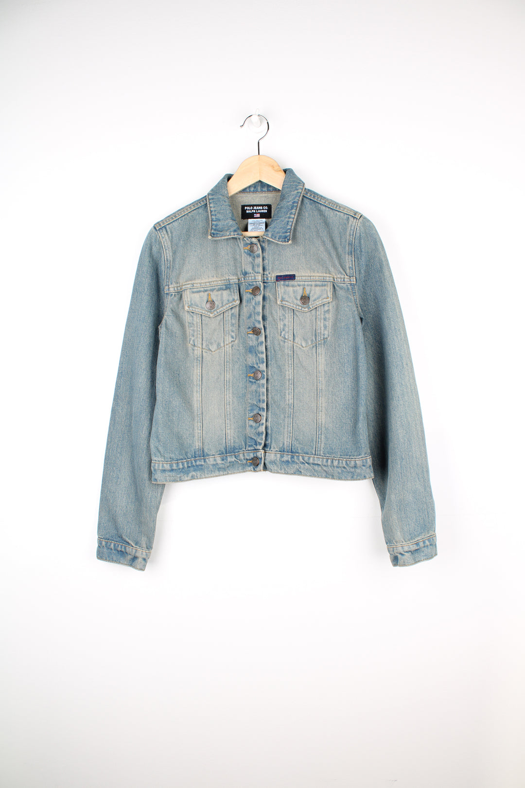 90's Polo Jeans by Ralph Lauren slim fit cropped denim trucker jacket in a faded blue