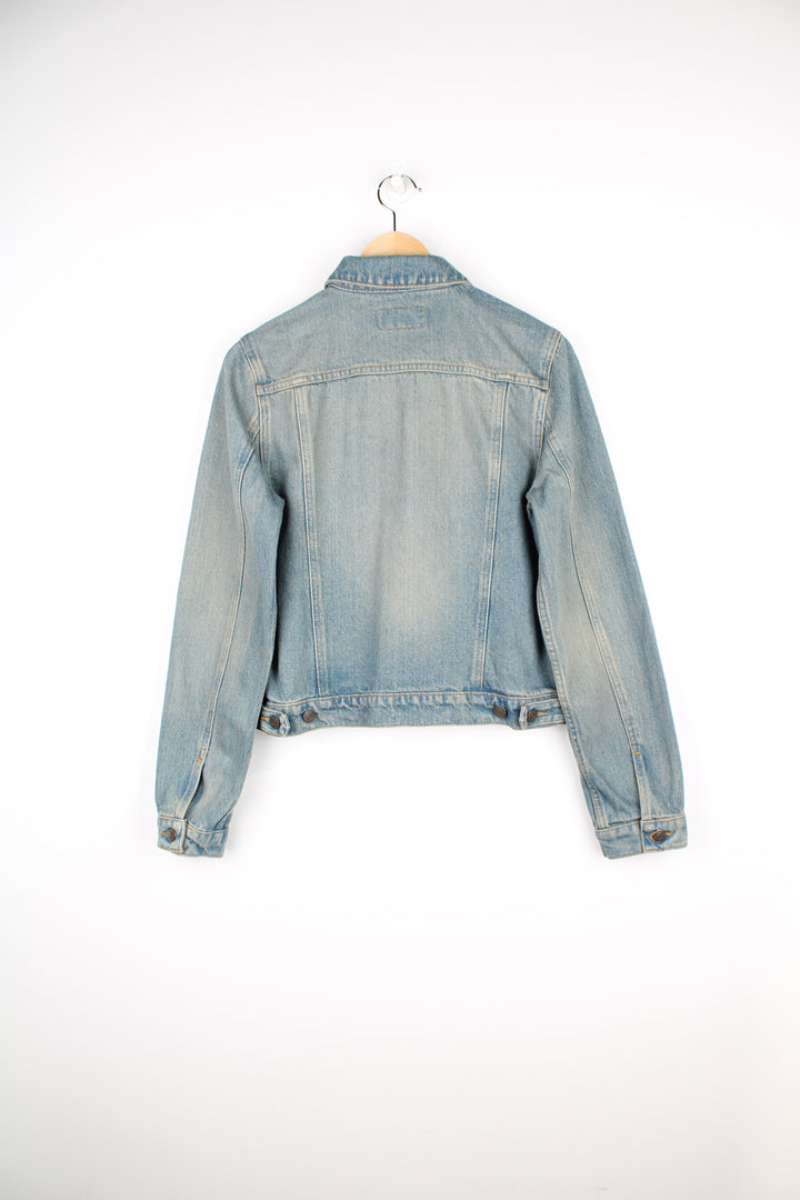 90's Polo Jeans by Ralph Lauren slim fit cropped denim trucker jacket in a faded blue