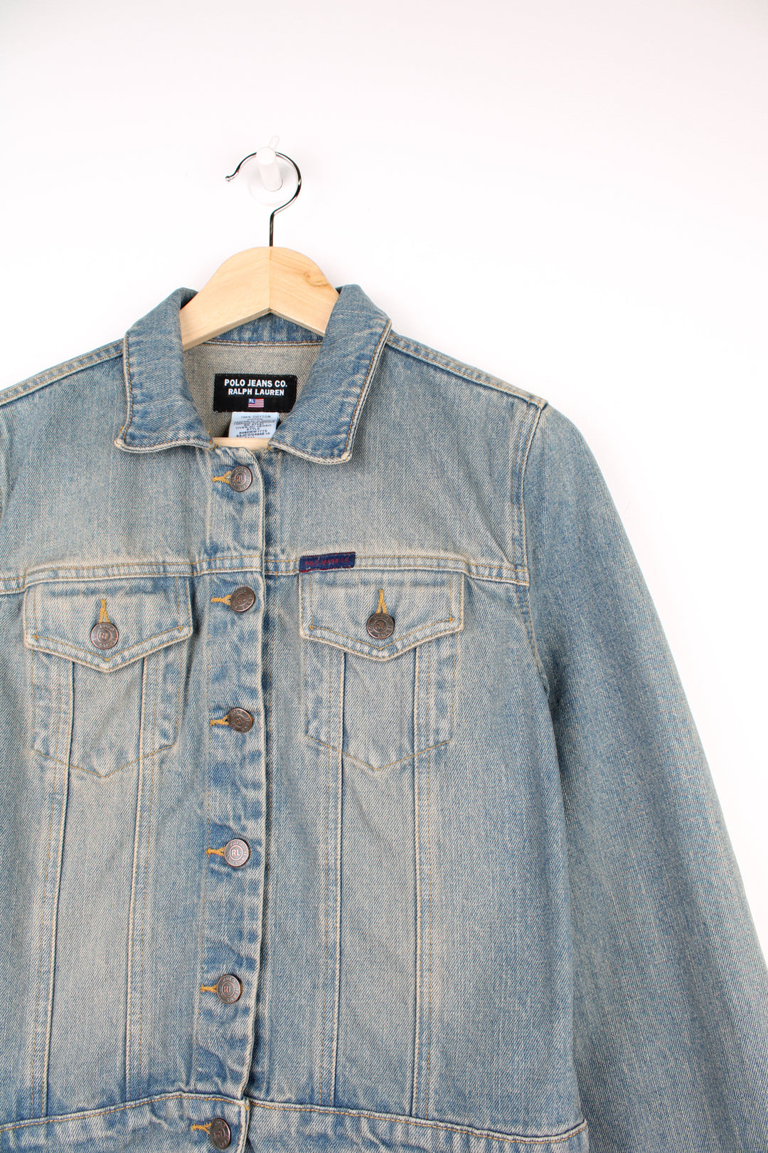 90's Polo Jeans by Ralph Lauren slim fit cropped denim trucker jacket in a faded blue