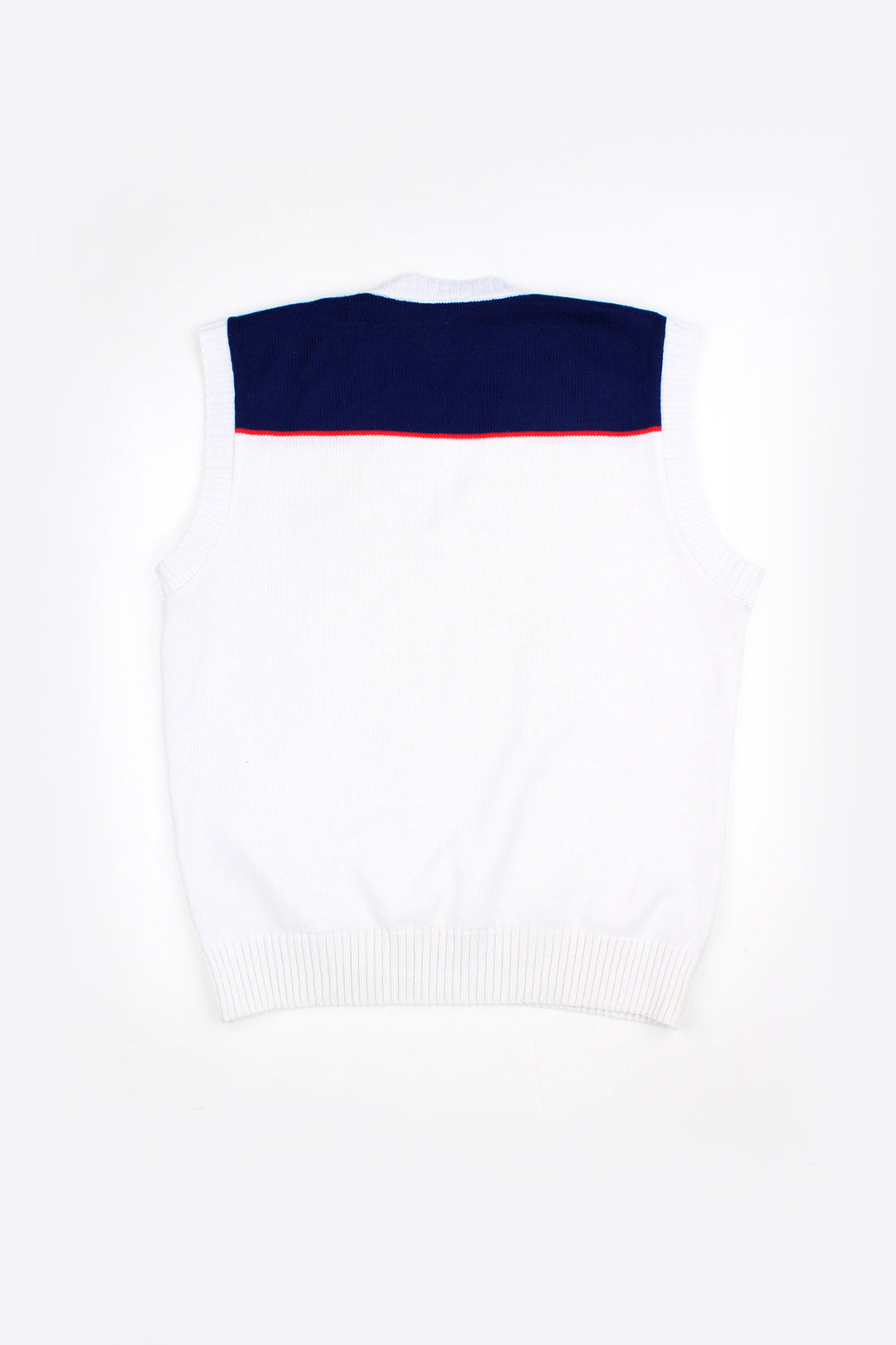 Vintage made in Britain Slazenger white knit vest, features embroidered logo on the chest 