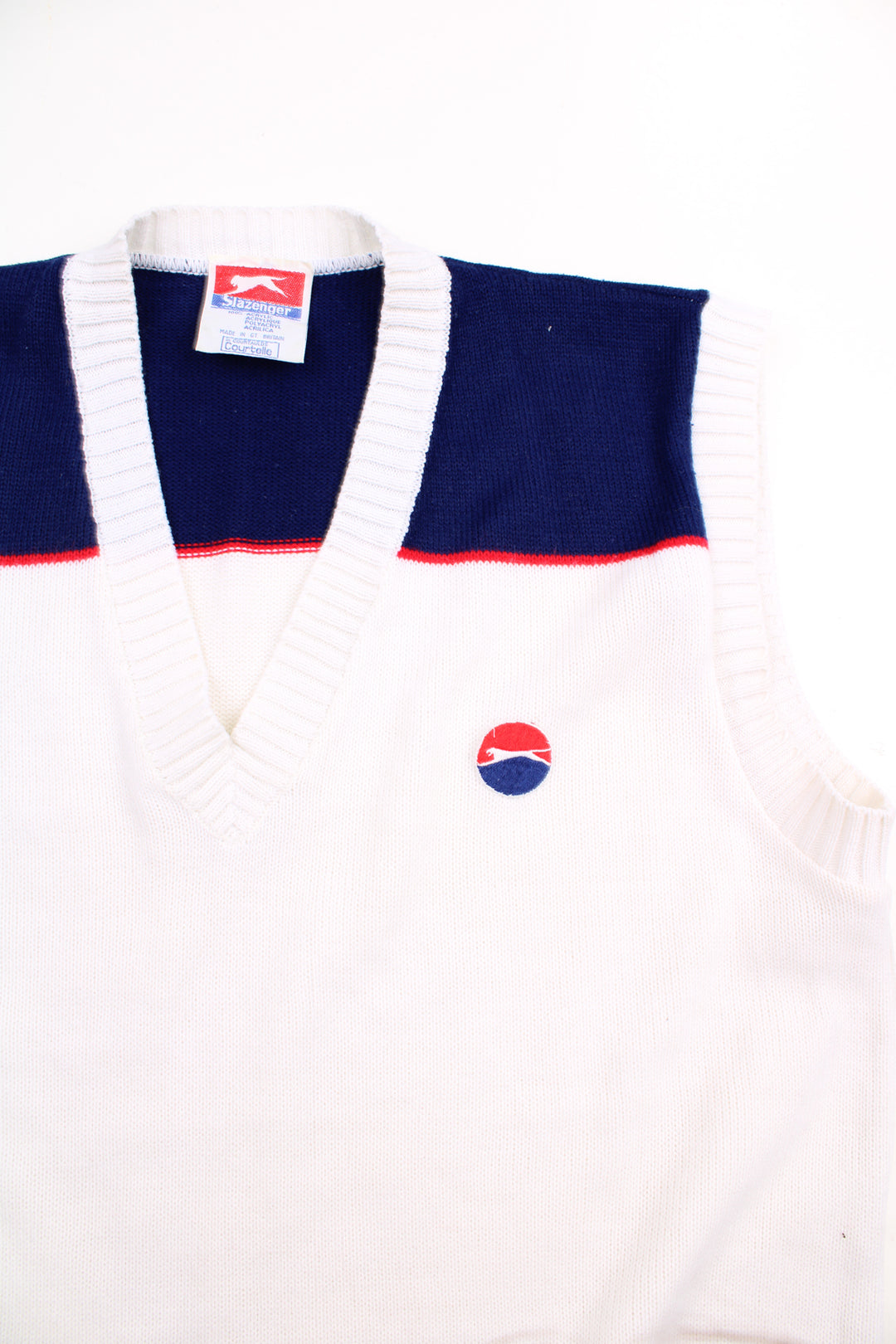 Vintage made in Britain Slazenger white knit vest, features embroidered logo on the chest 