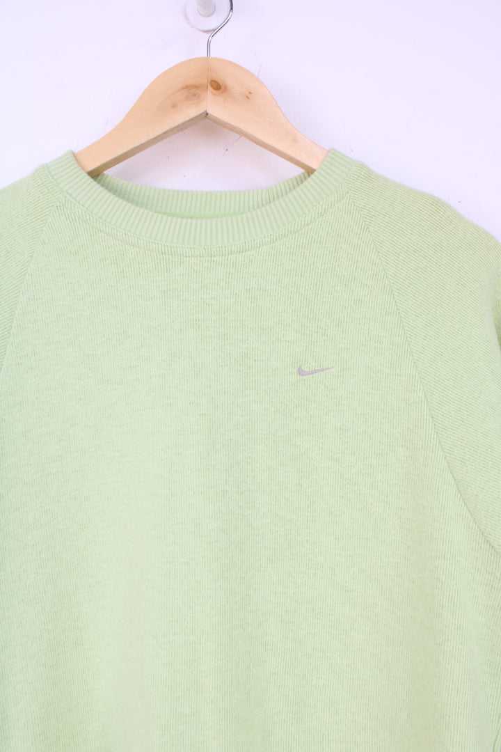 Neon green cotton fitted jumper / sweatshirt with embroidered logo on the chest