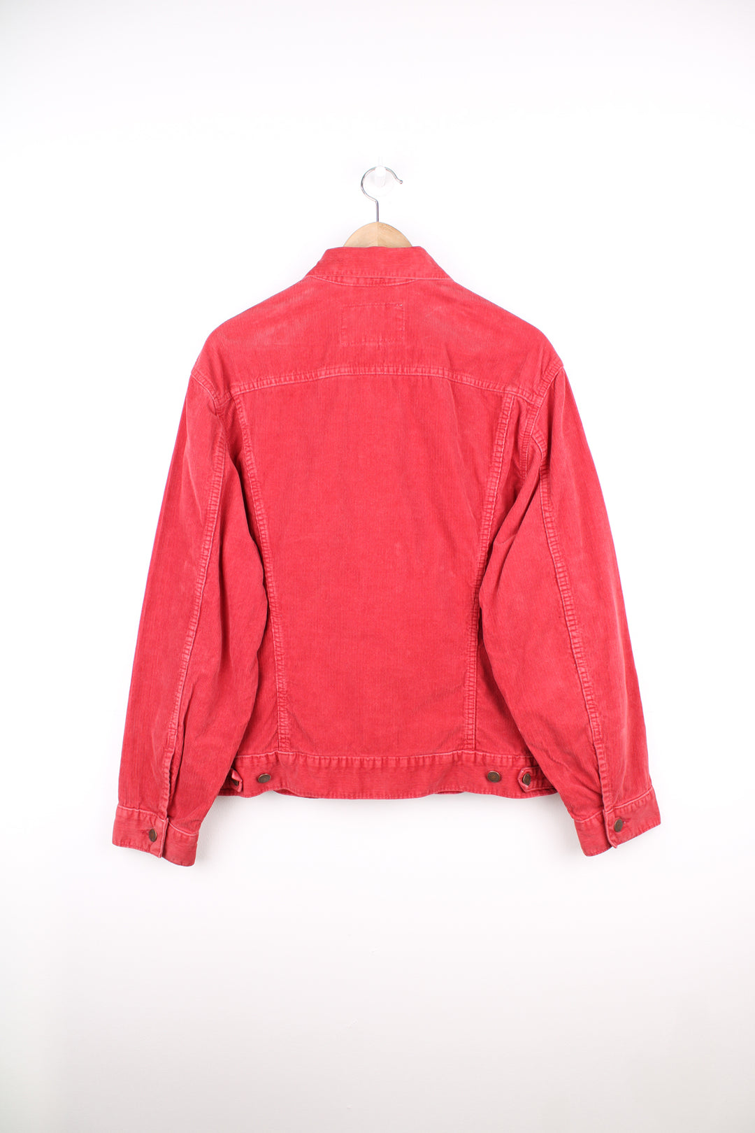 Vintage 1990's Levi Strauss red corduroy trucker jacket, features double pockets and white branded tab 