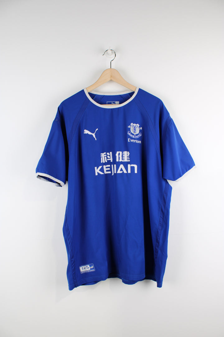 Everton 2003/04, Puma home football shirt, blue and white colourway,125 years anniversary shirt, with printed logos on the front.