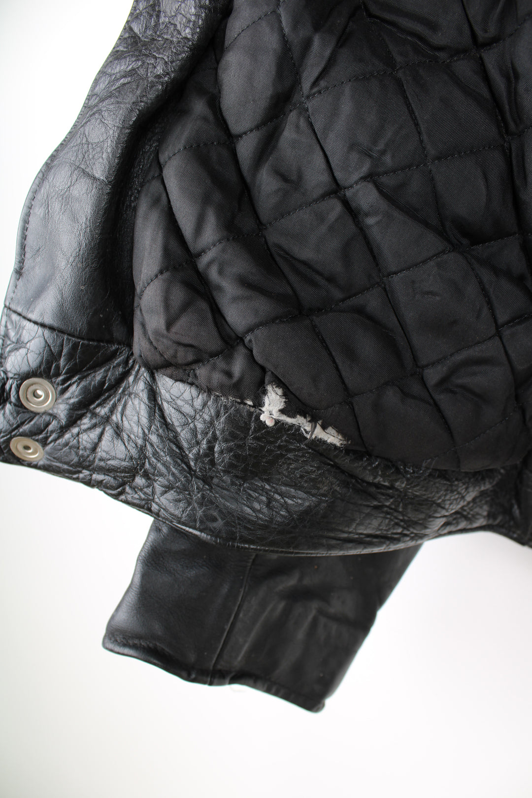 Vintage Belstaff Cafe Racer style black leather biker jacket, with multiple pockets and adjustable waistband buckles 