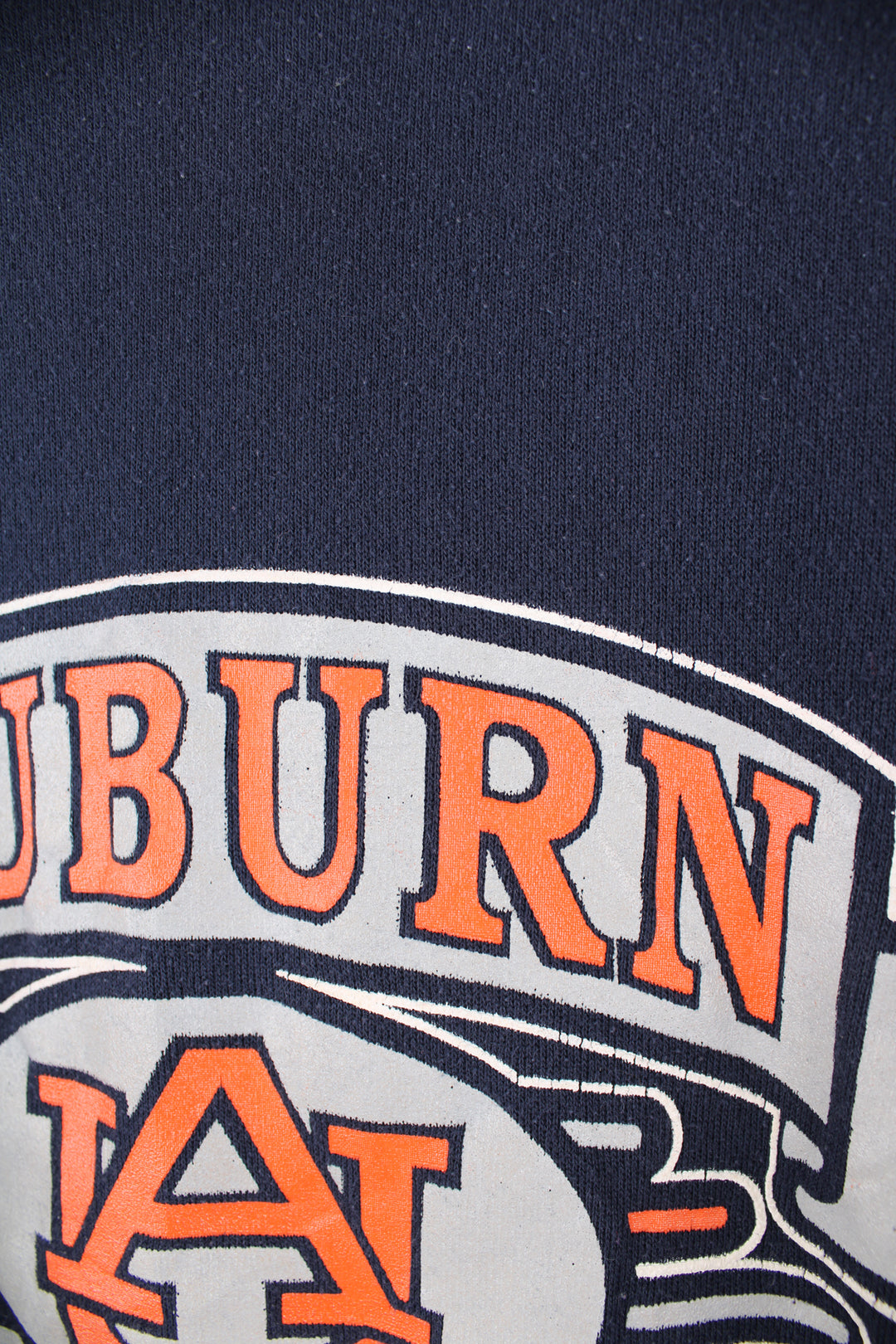 Vintage made in the USA navy blue Auburn Tigers crewneck sweatshirt, features printed spell-out graphic on the front 