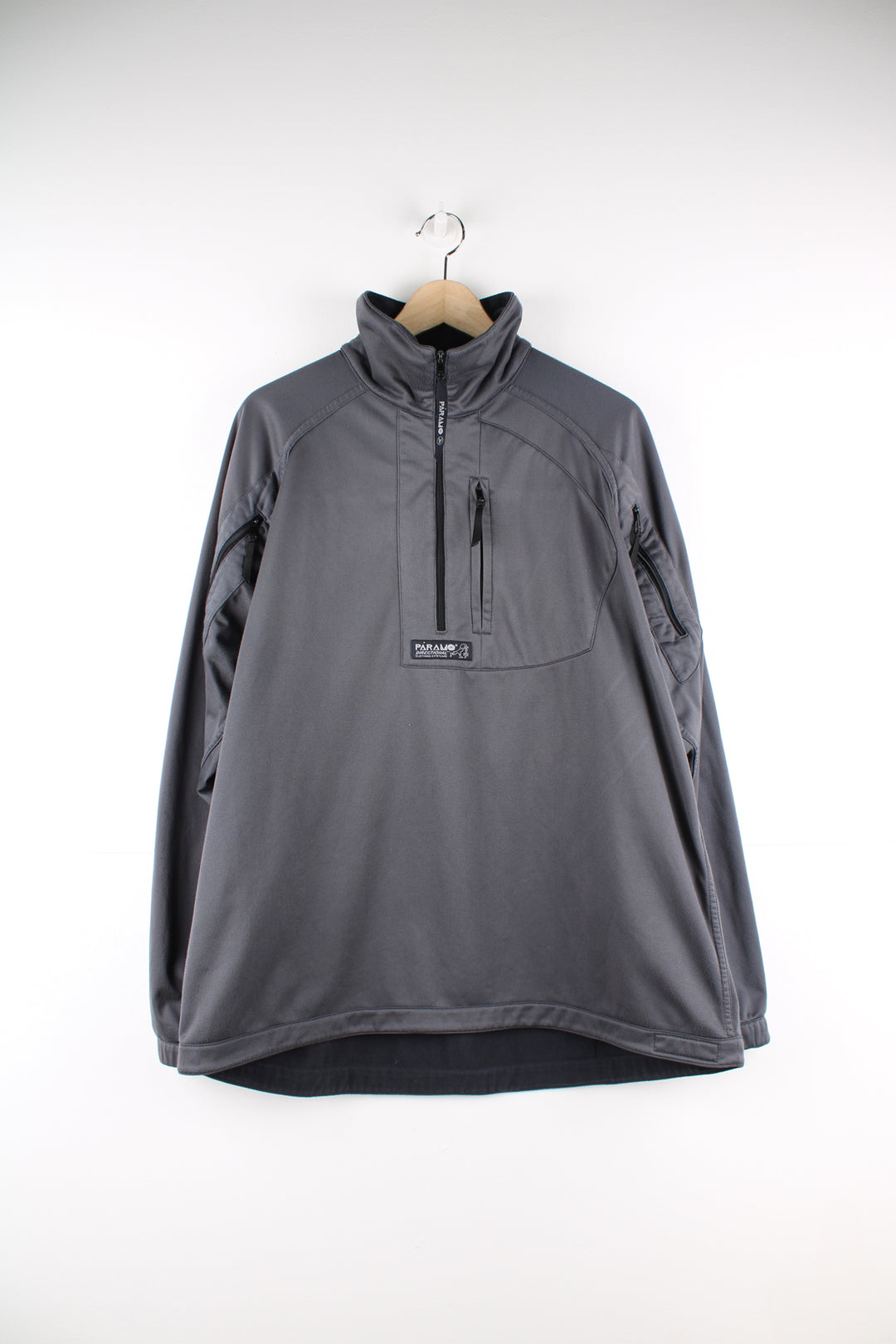 All grey Paramo Parameta S reversible pullover fleece/sweatshirt with 1/4 zip and embroidered logo 