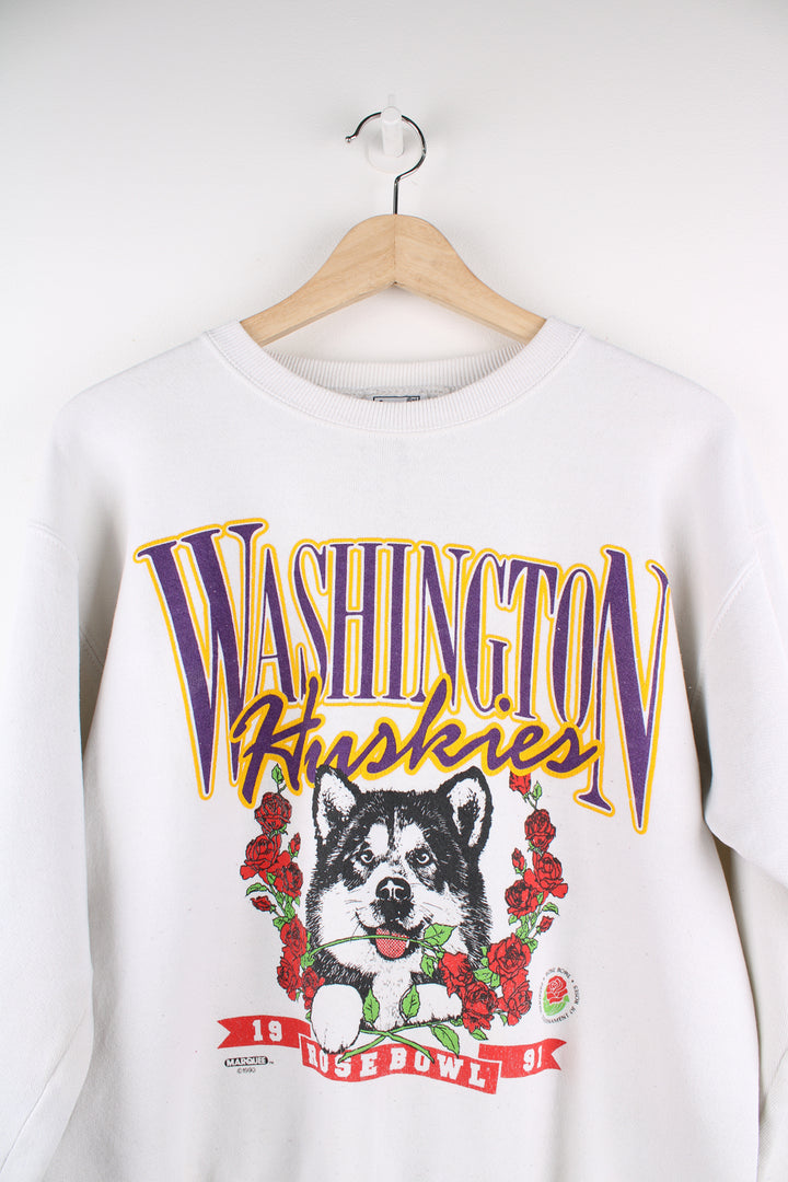 Vintage 1991 Washington Huskies Rose Bowl sweatshirt by Lee, features printed graphic on the front