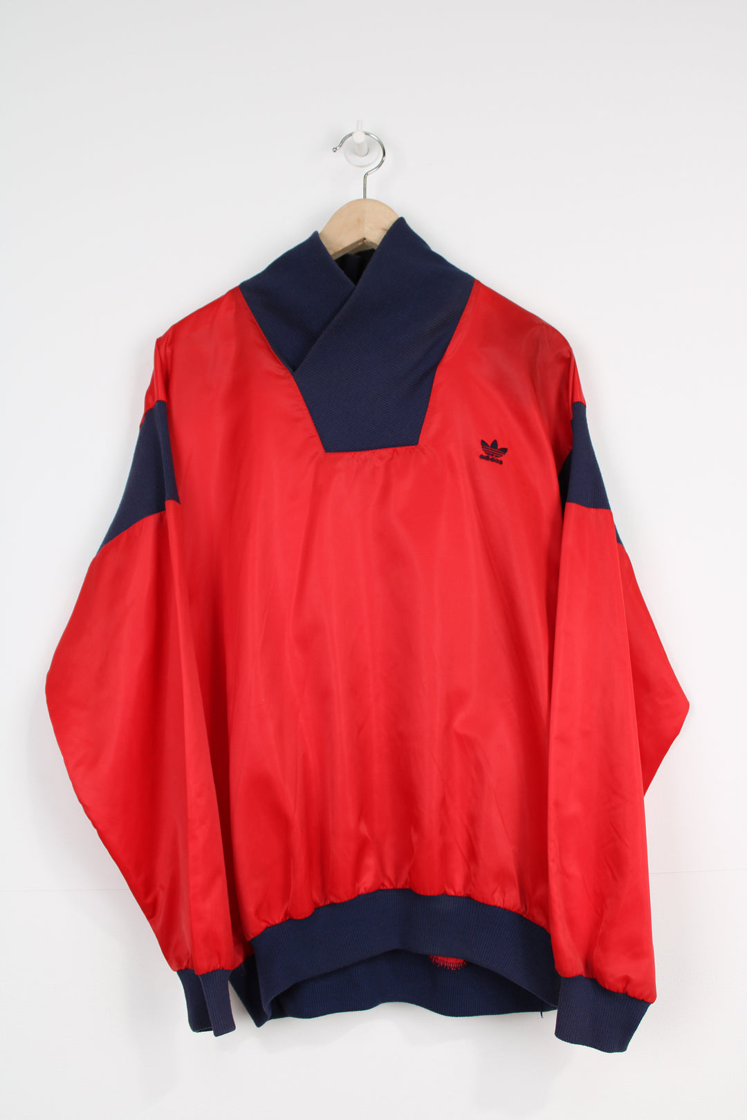 Vintage 1980's made in England Adidas Originals trefoil red pull over training top with embroidered logo on the chest