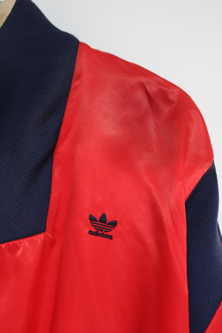 Vintage 1980's made in England Adidas Originals trefoil red pull over training top with embroidered logo on the chest