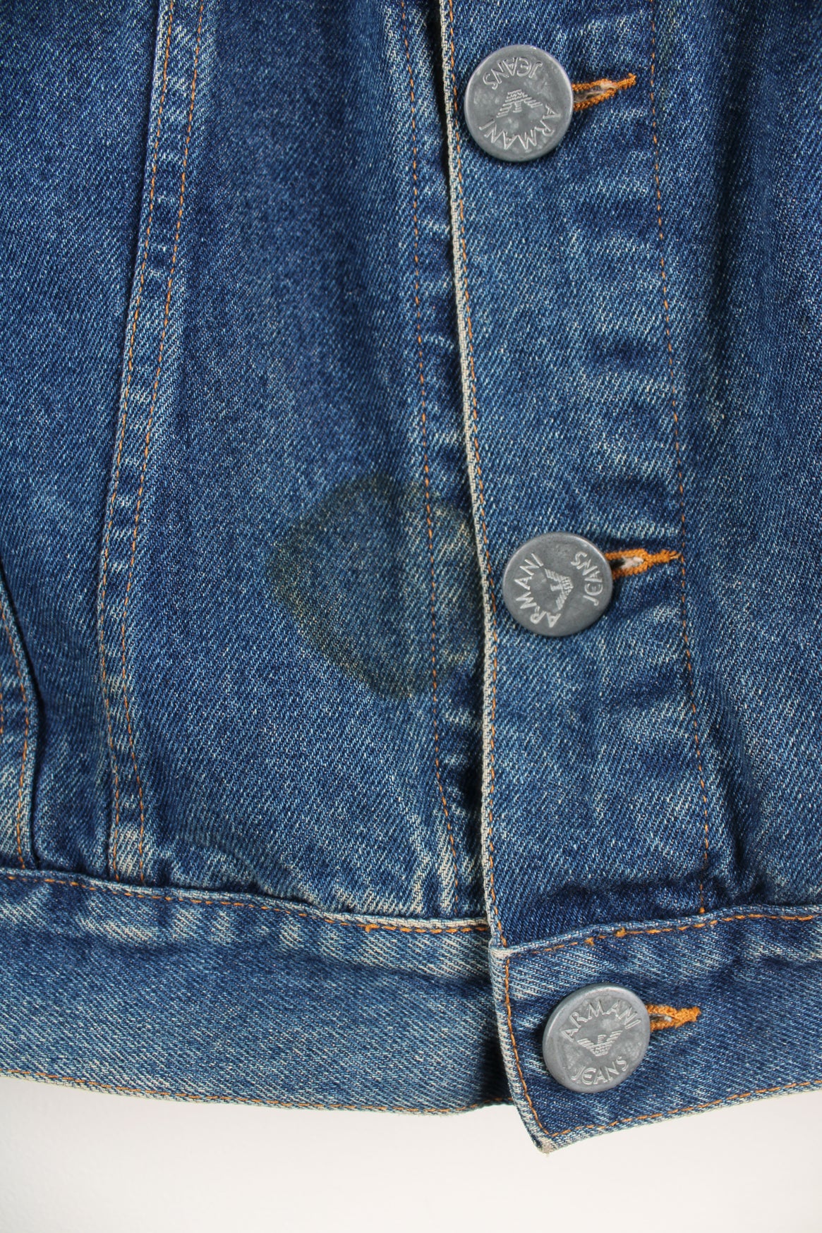 Vintage Armani Jeans  button up denim jacket features branded hardware and double pockets 