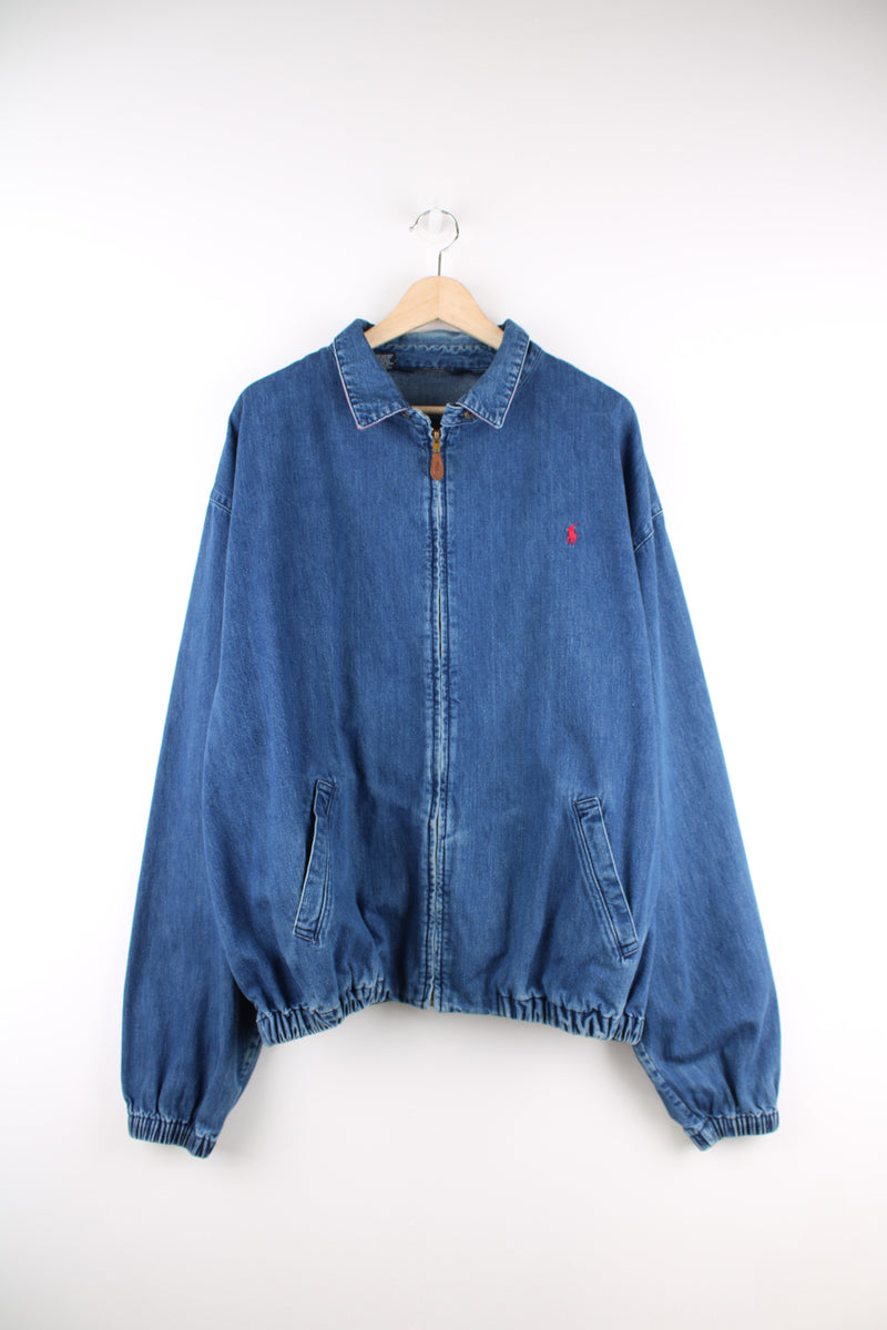 90's Polo by Ralph Lauren denim zip through bomber jacket with embroidered logo on the chest