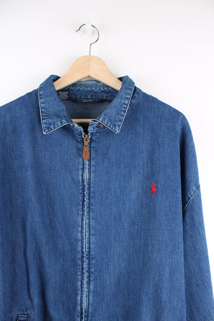 90's Polo by Ralph Lauren denim zip through bomber jacket with embroidered logo on the chest