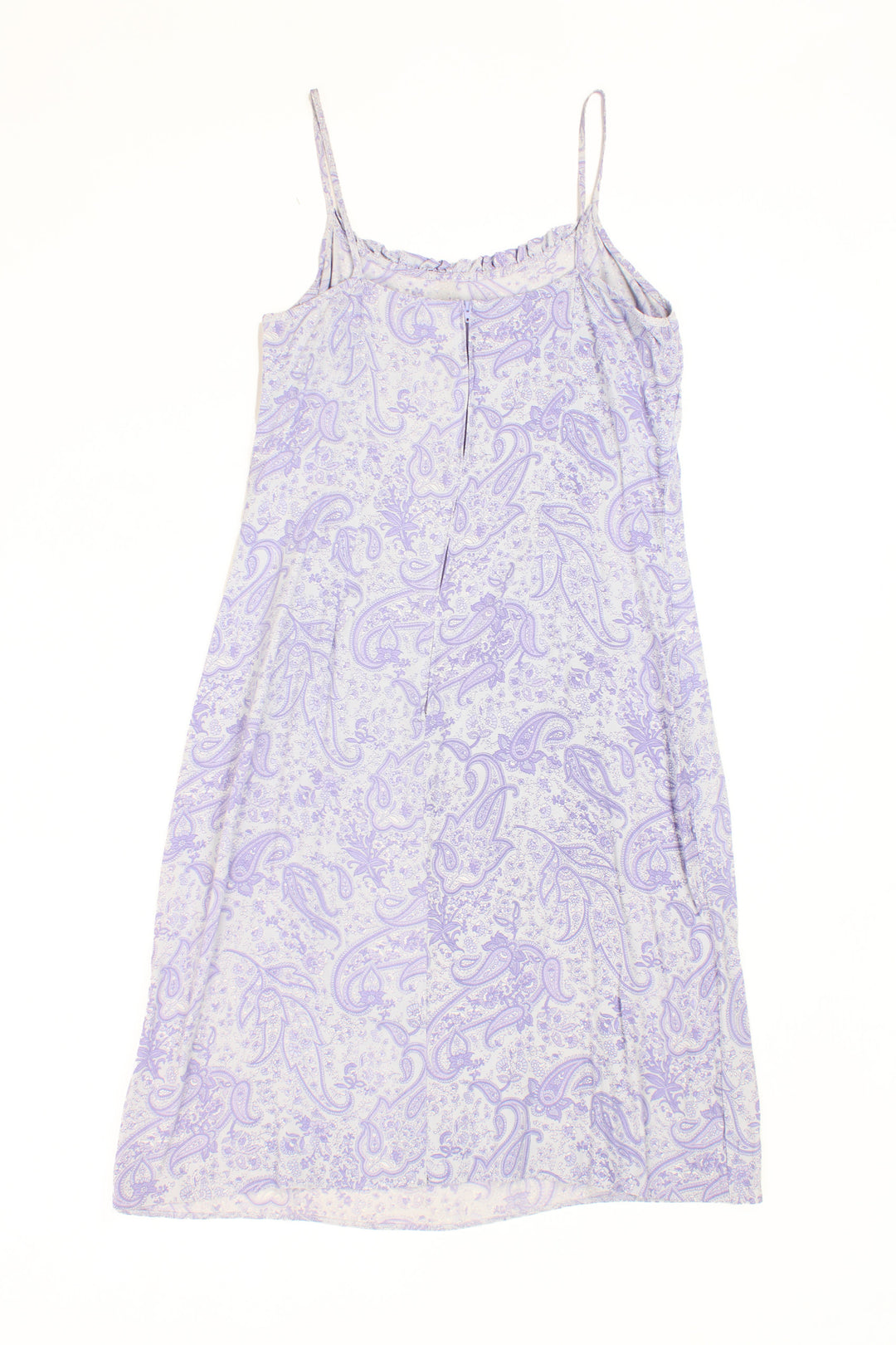 Purple Y2K St. Michael slip dress with paisley print.