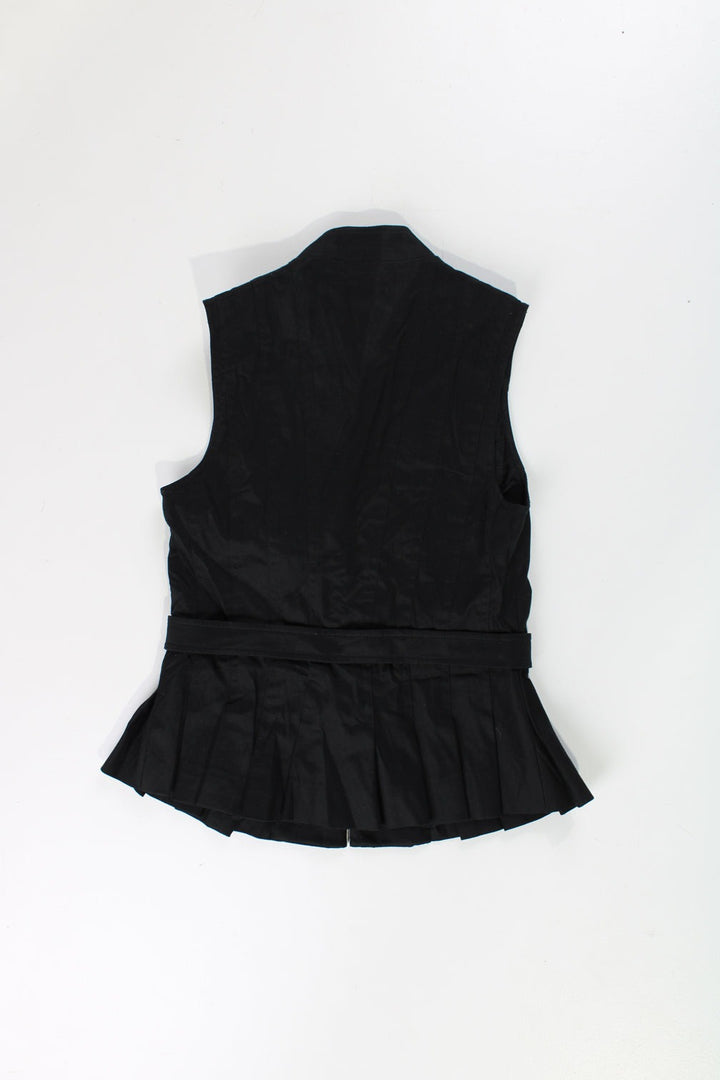 Y2K REISS black waistcoat top. Features pleated detail at the waist and closes with buttons down the front. good condition Size in Label: Womens XS