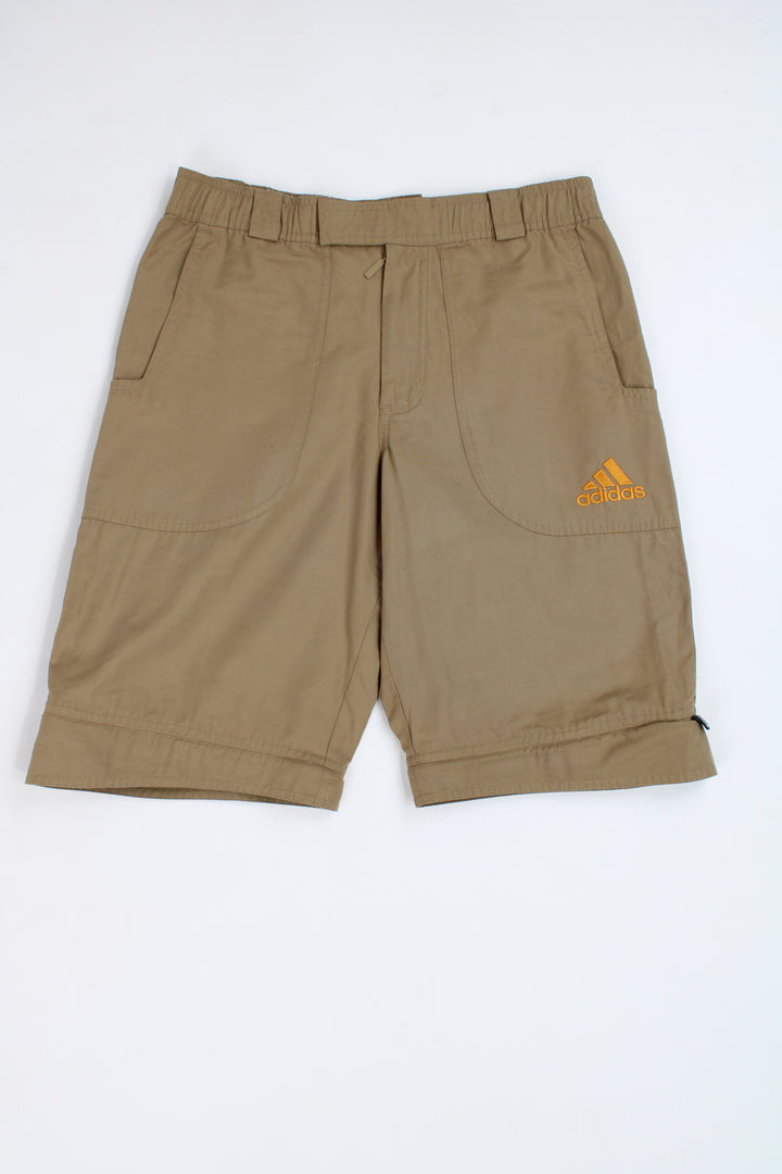 Adidas tan sport trousers with zip off legs and embroidered logo on the pocket