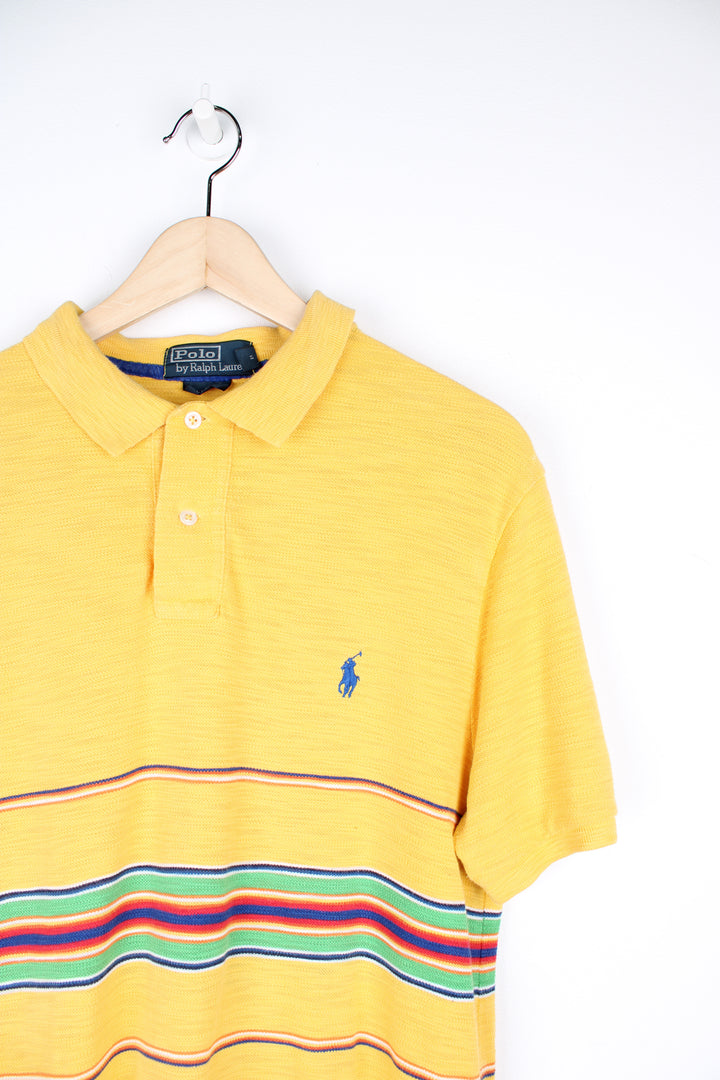 Ralph Lauren yellow with green stripes polo shirt with embroidered logo on the chest