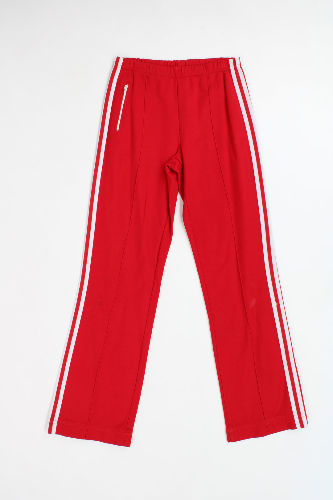 Vintage 80's Adidas german red tracksuit bottoms with elasticated waistband, signature three stripes 