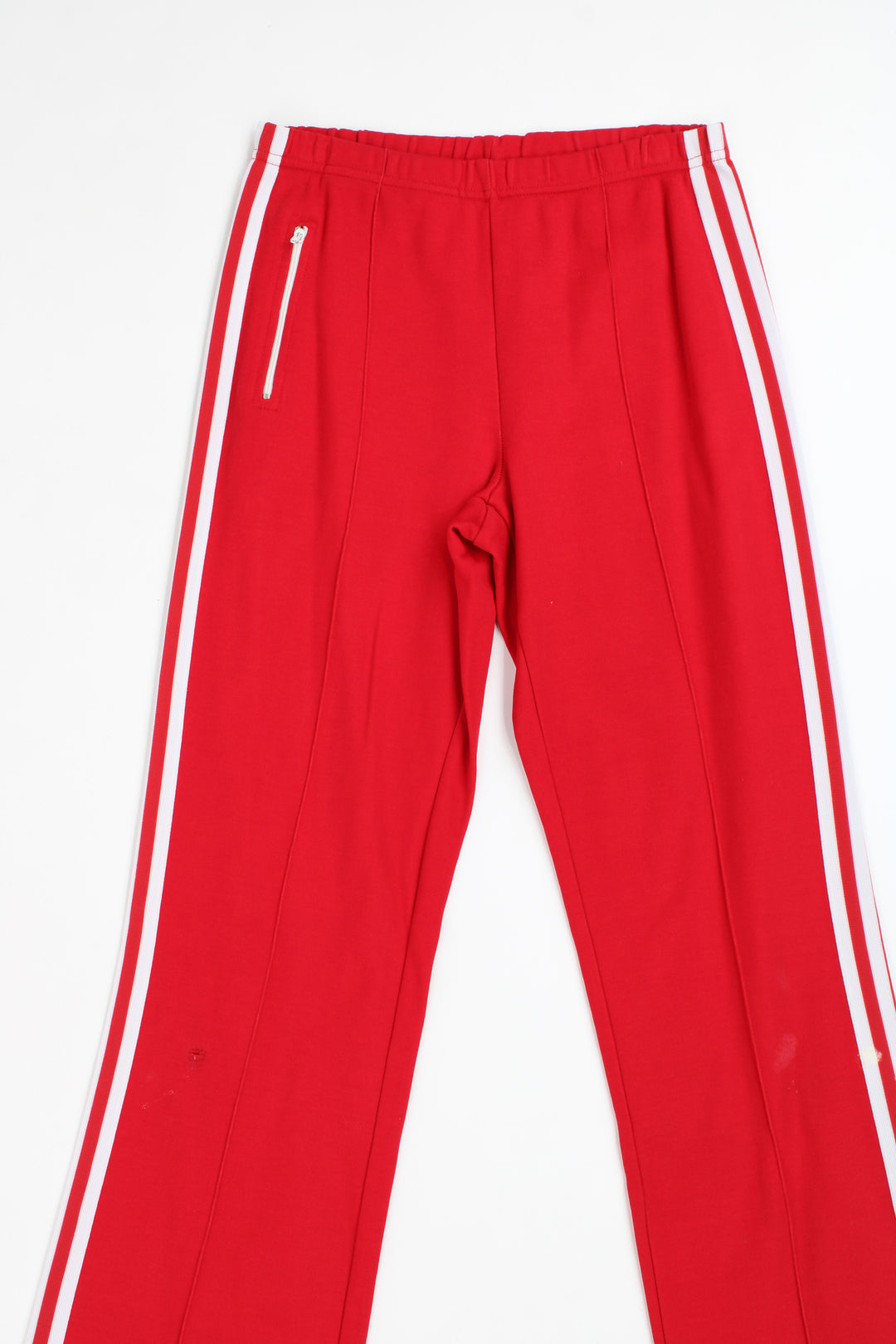 Vintage 80's Adidas german red tracksuit bottoms with elasticated waistband, signature three stripes 