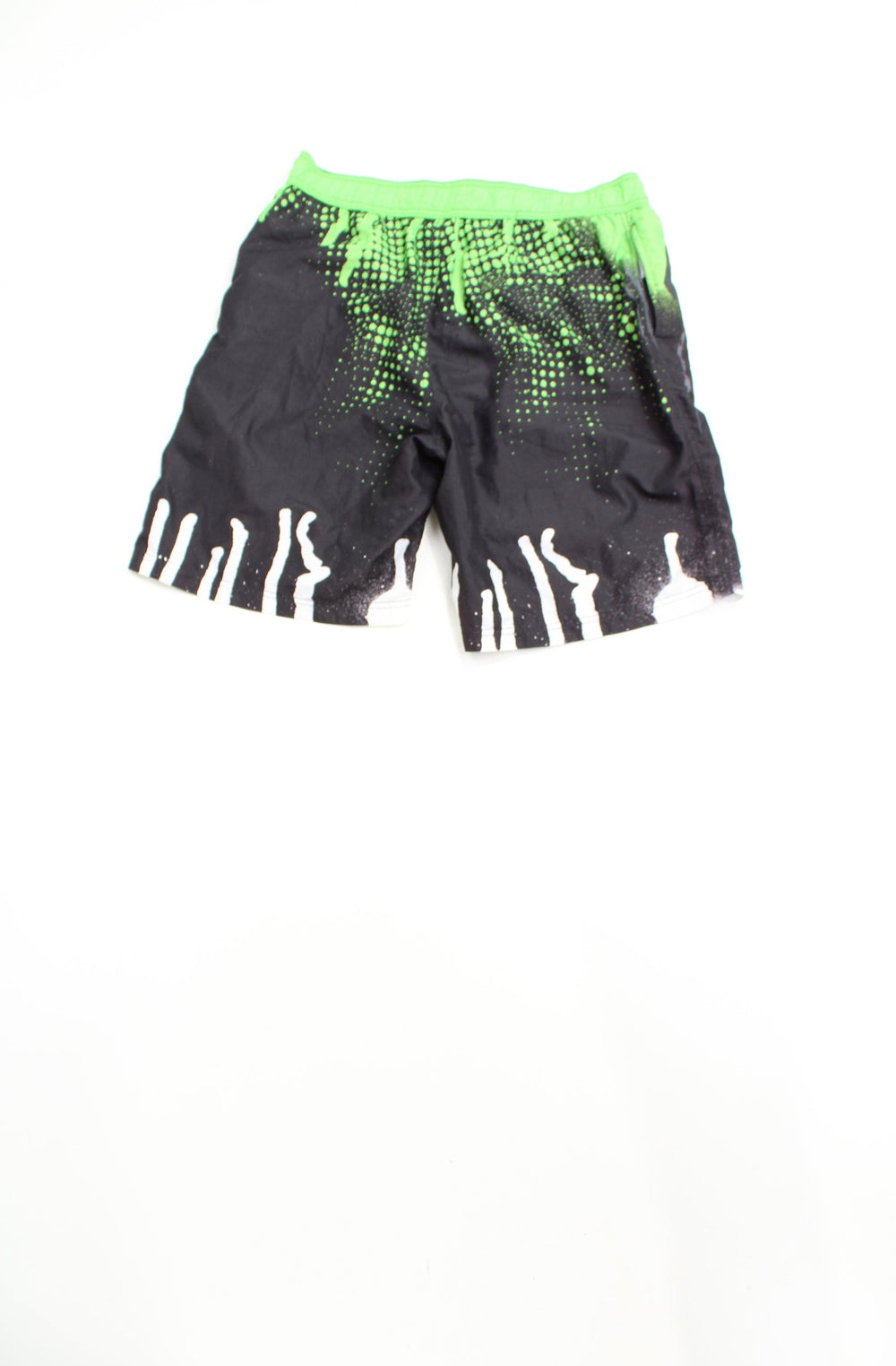 Green and black No Fear board shorts / swimming trunks. drawstring for the waist with embroidered skull logo on the front