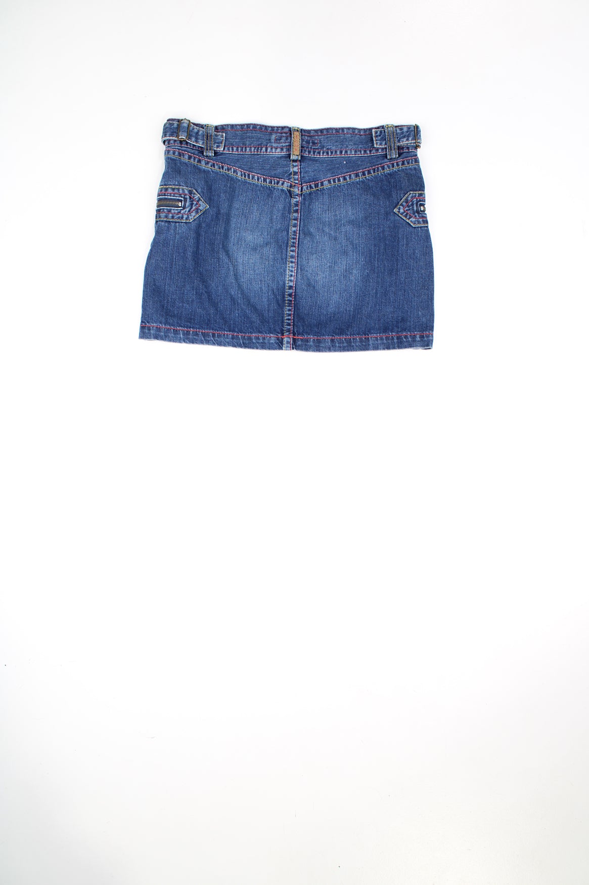 Vintage Y2K low rise FCUK denim mini skirt. Features silver hardwear and red and yellow contrast stitching. good condition  Size in label:   Womens 12