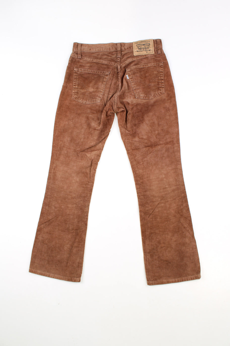 Vintage brown Levi Strauss 525 velvet trousers with white tab on back pocket. Slightly boot cut legs.